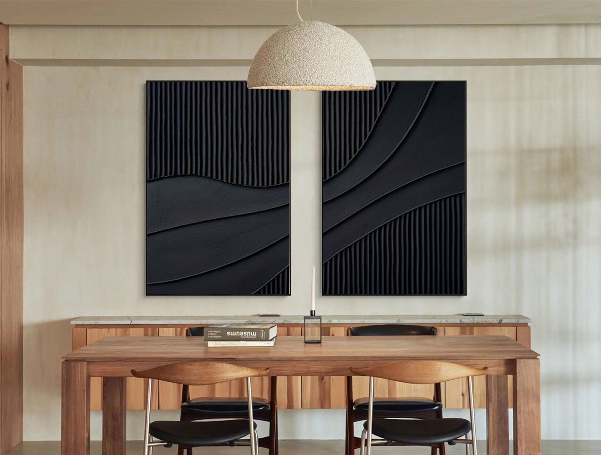 "Noir Flow" – Black Textured Diptych Wall Art for Modern Interiors