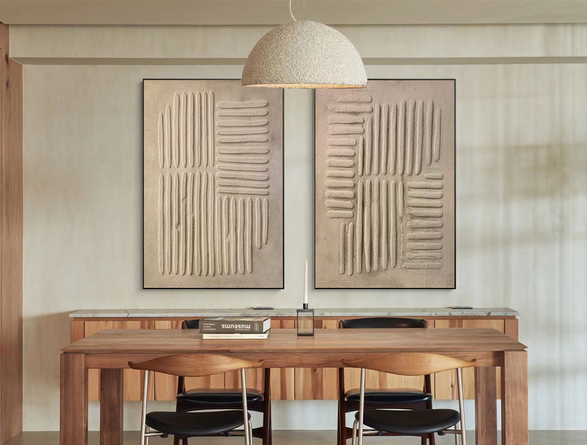 "Sandstone Rhythm" – Minimalist Textured Canvas Duo in Beige