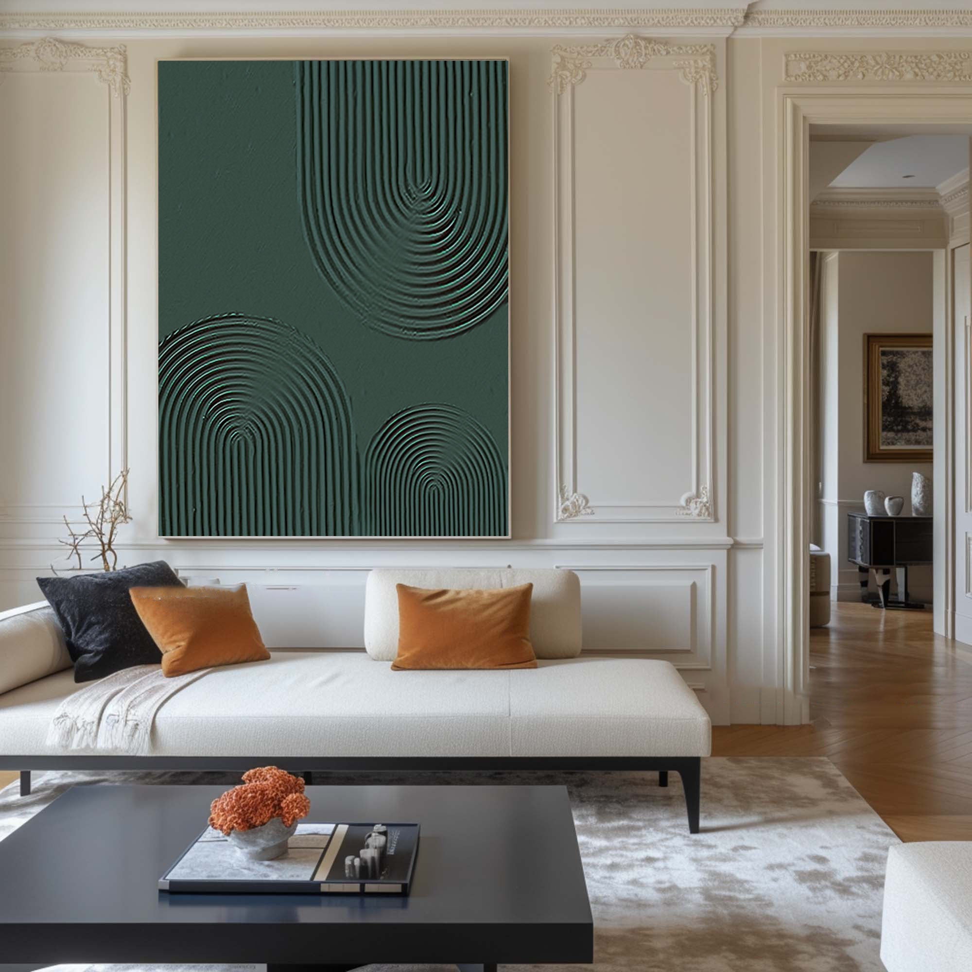 Emerald Curves: Single Canvas Art