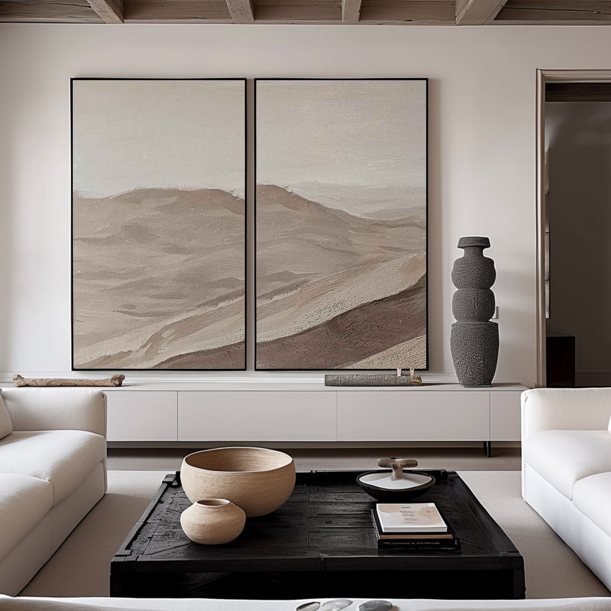 Beige & Brown Minimalist Painting Set Of 2 #BBS 002