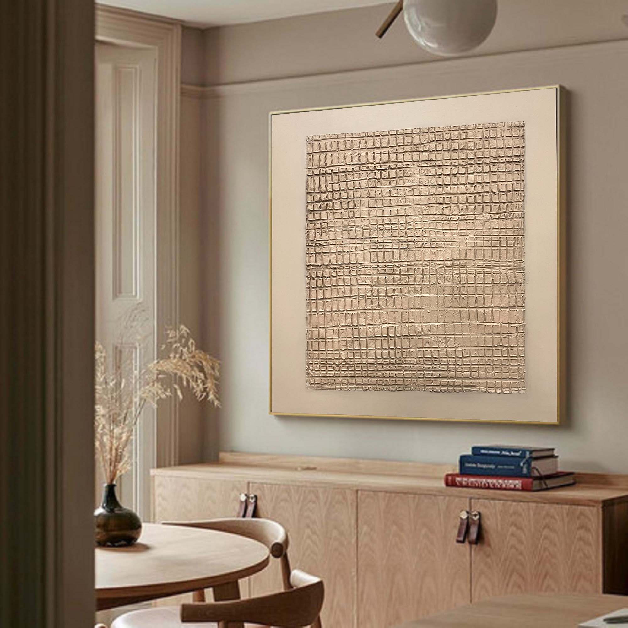 Earth Grid: Textured Abstract Canvas in Warm Beige