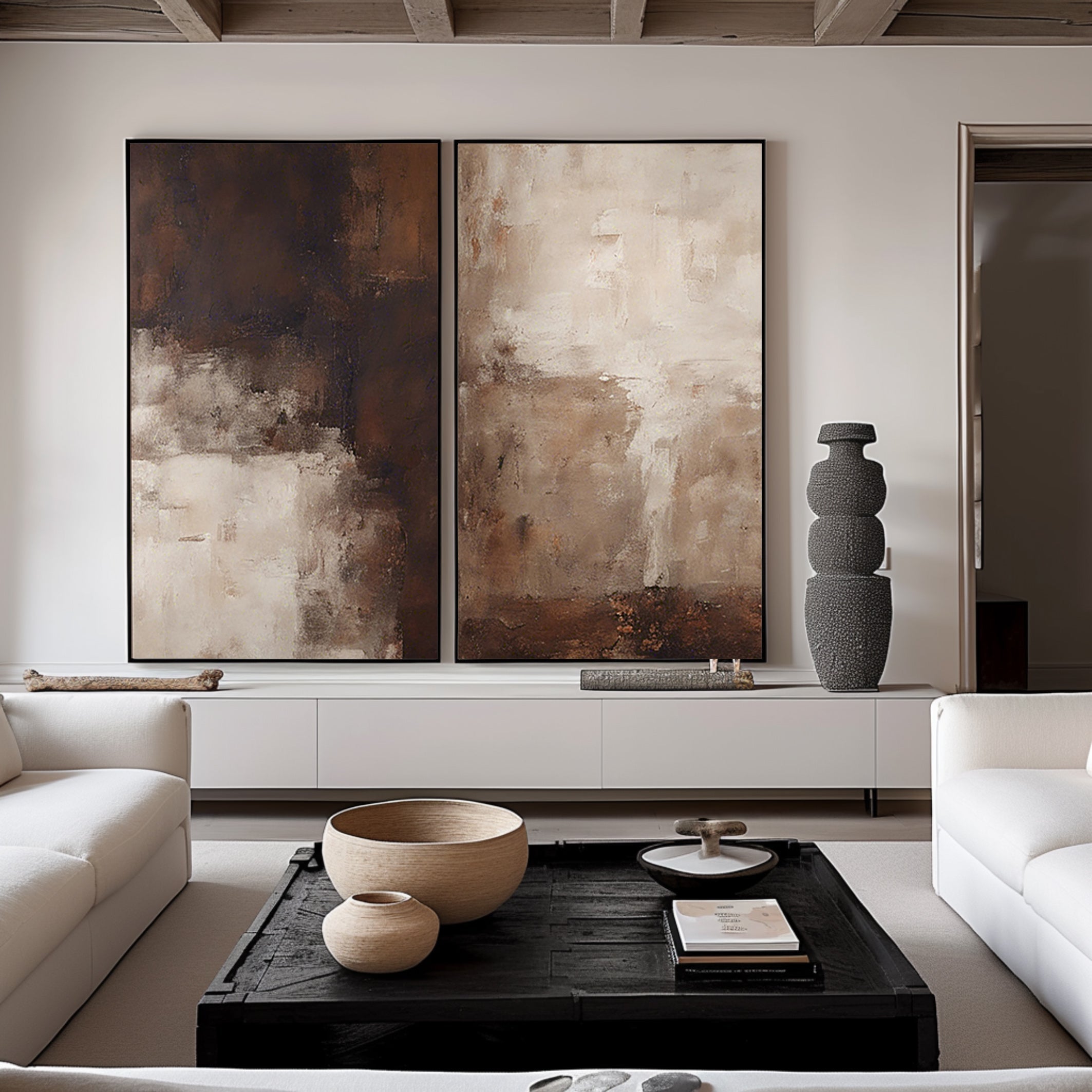 Beige & Brown Minimalist Painting Set Of 2 #BBS 003