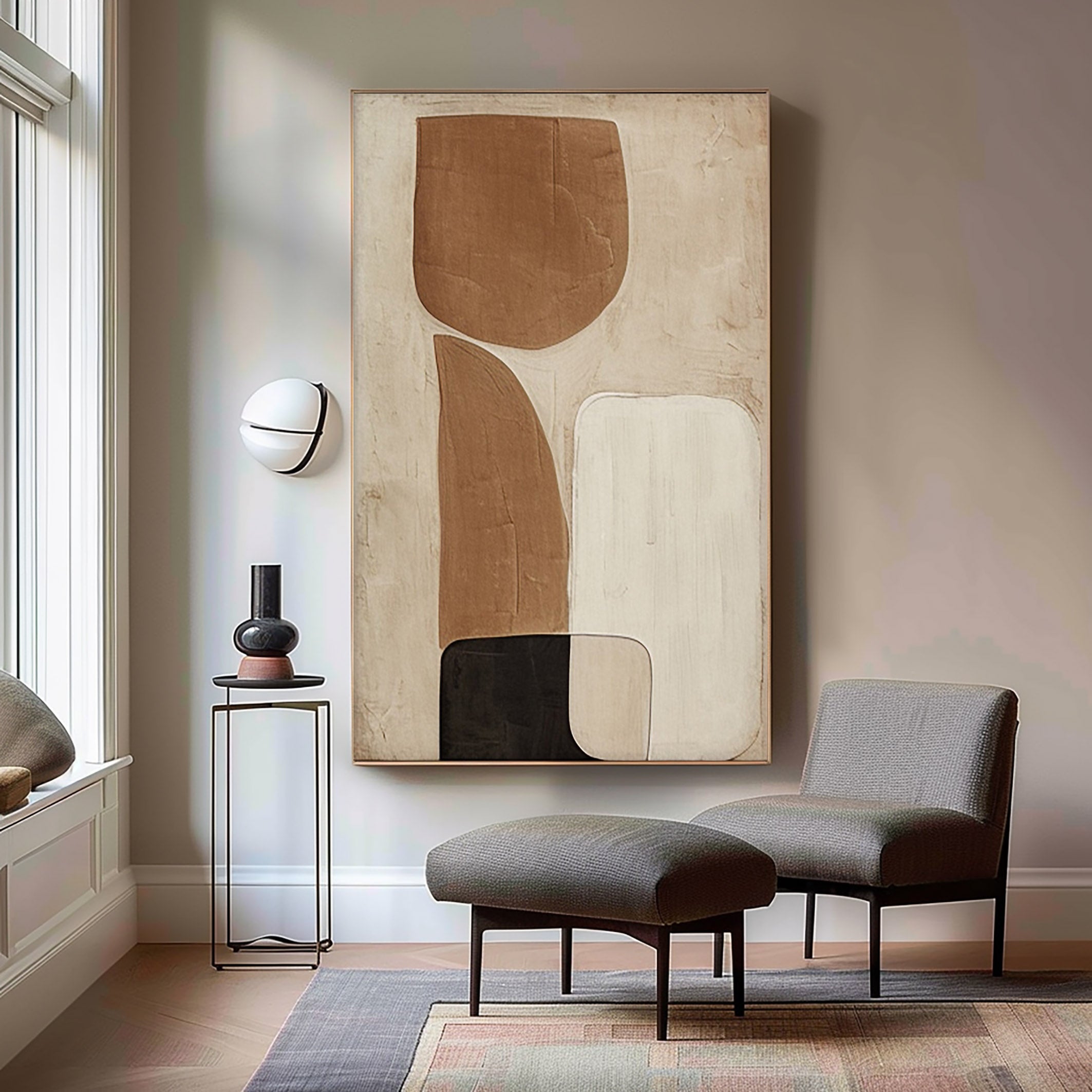 "Earthbound Harmony" – Neutral Abstract Canvas Art for Boho-Chic Interiors