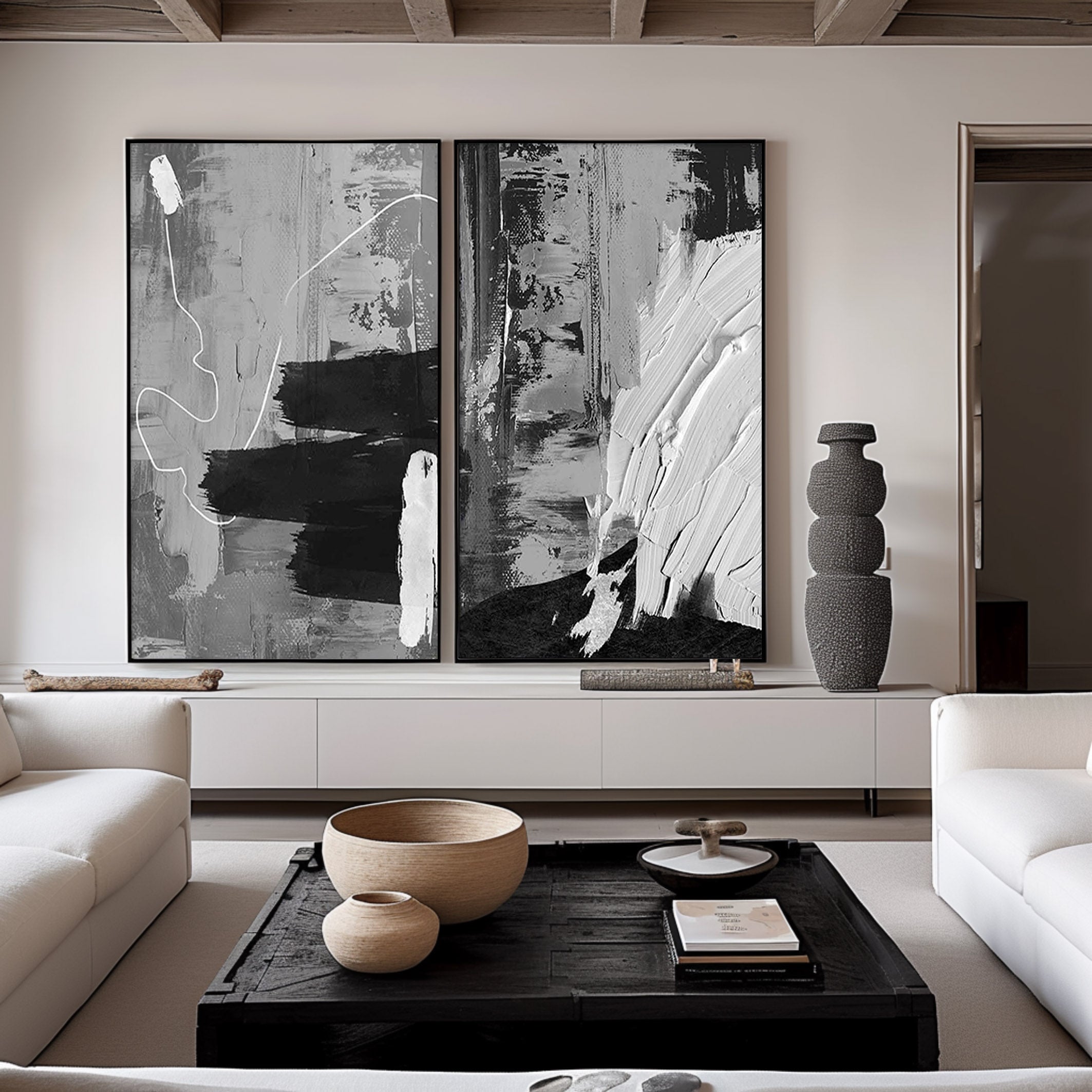 Black & White Minimalist Painting Set Of 2 #BWS 005