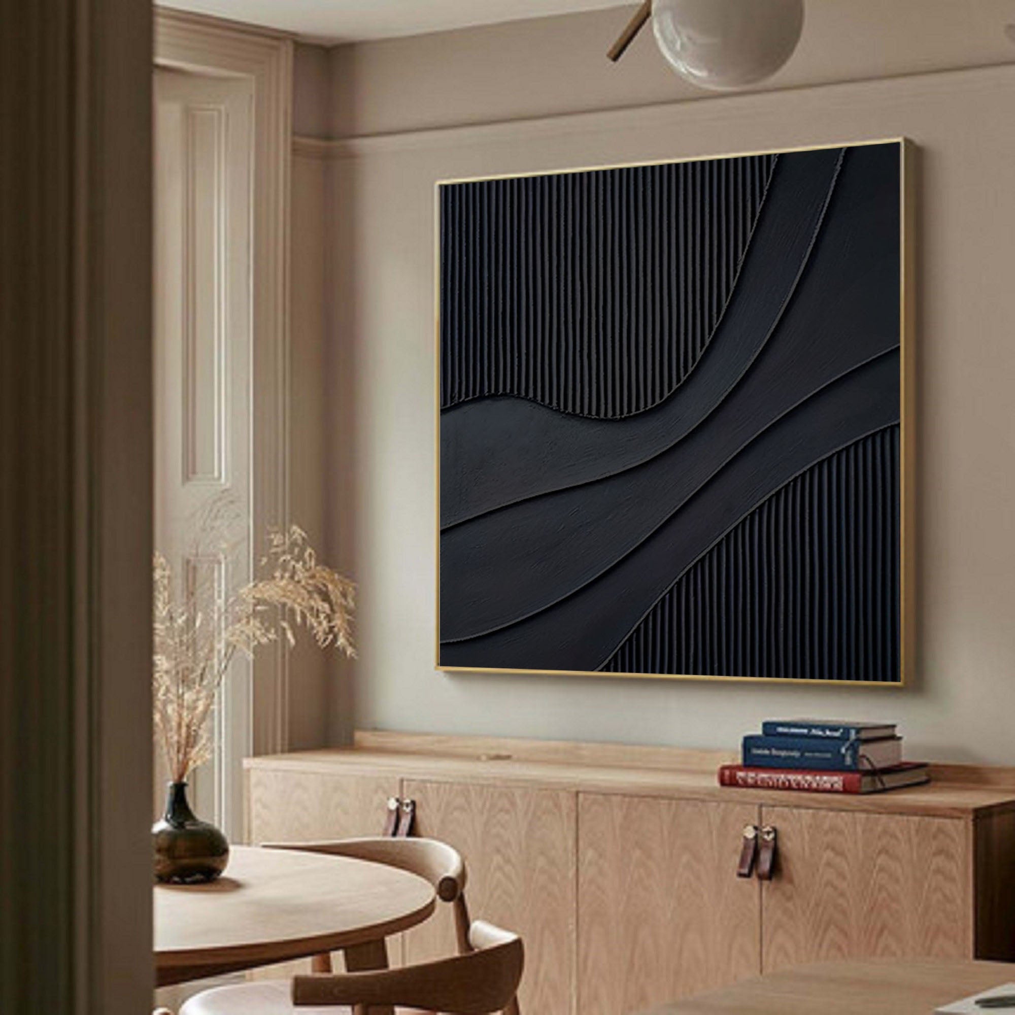 Dark Waves: Black Canvas Art