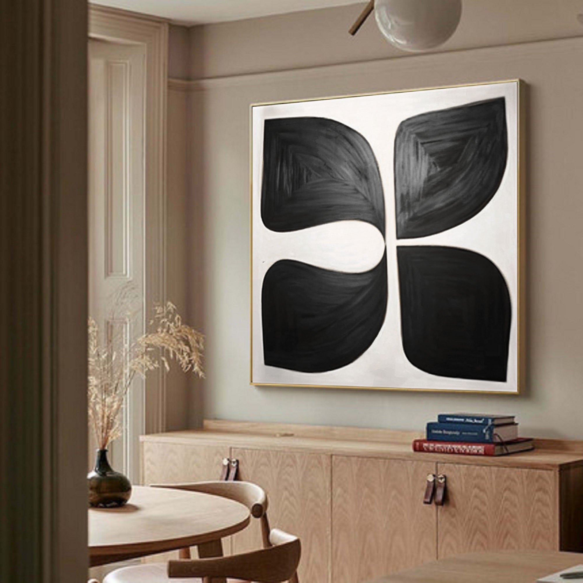 Symmetry in Motion: Bold Black Abstract Canvas Art