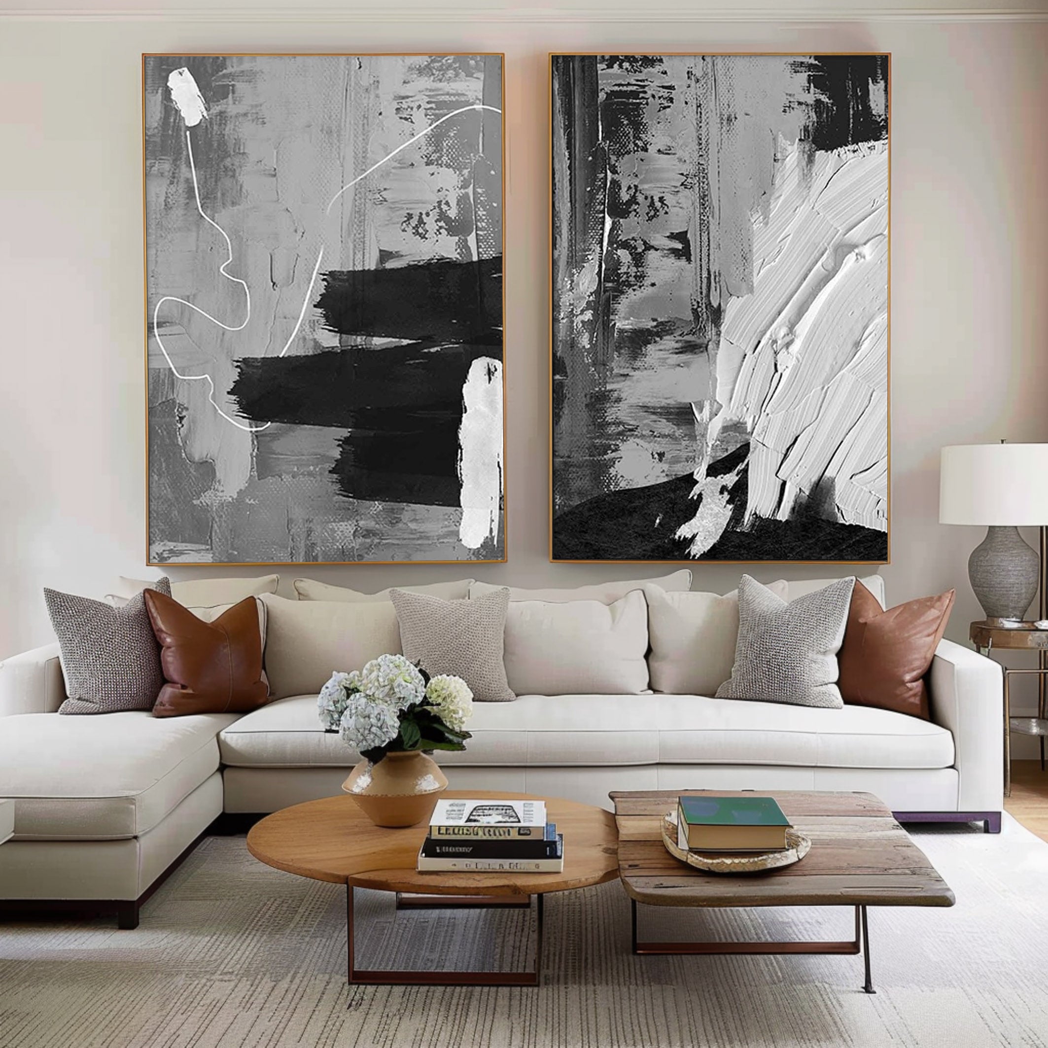 Black & White Minimalist Painting Set Of 2 #BWS 005