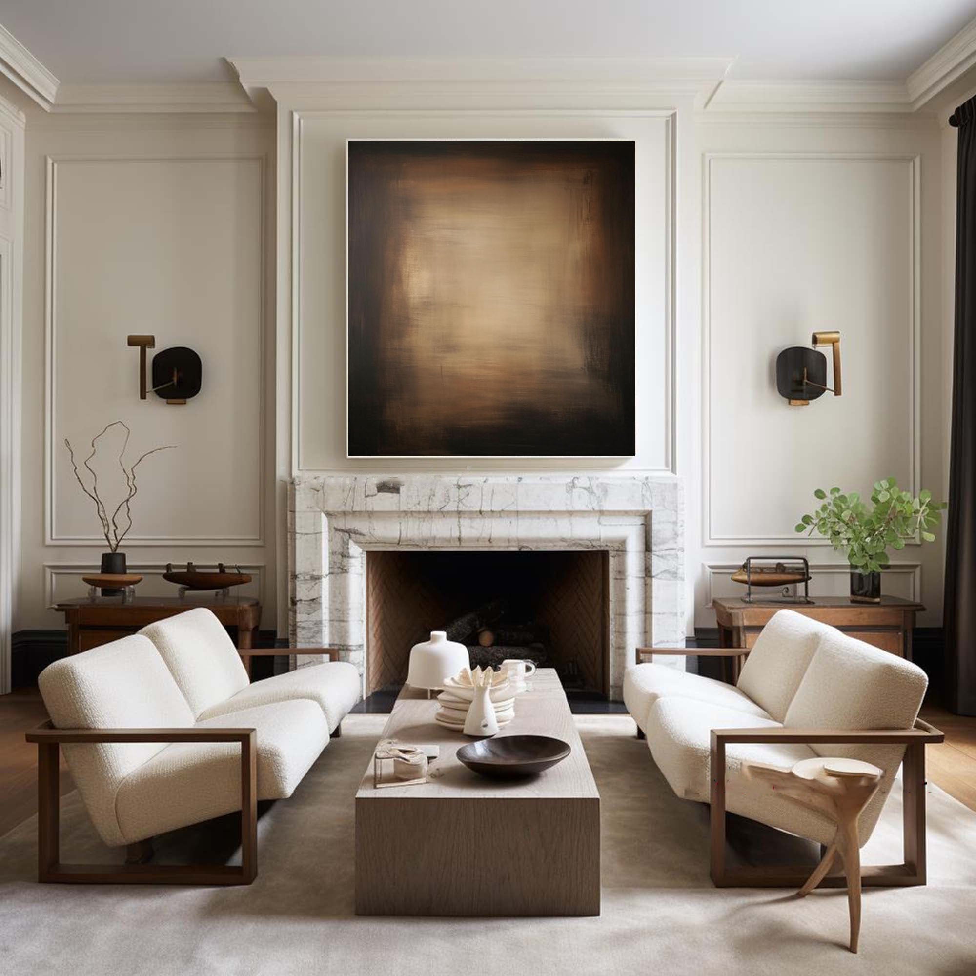 Golden Veil: Abstract Oil Canvas