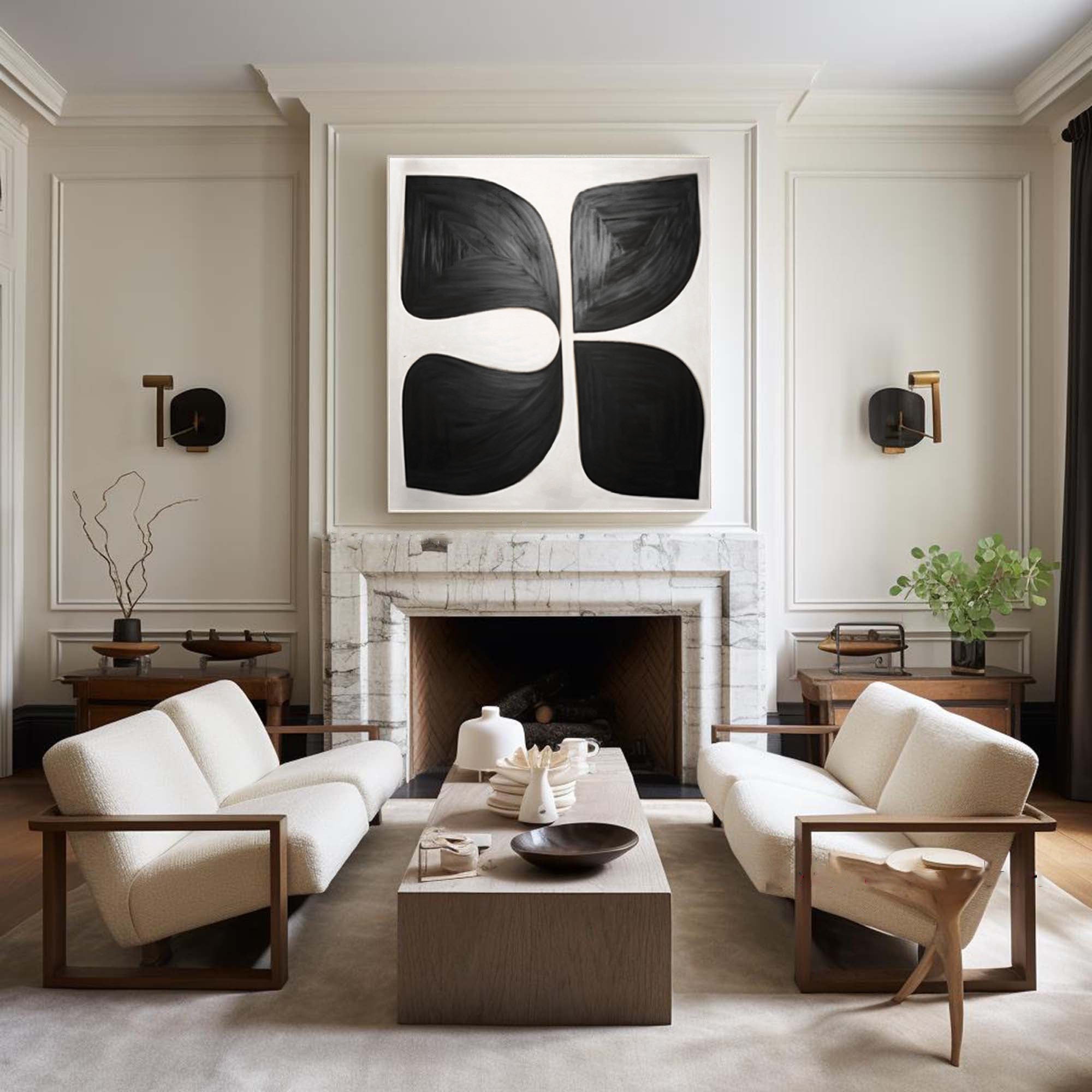 Symmetry in Motion: Bold Black Abstract Canvas Art