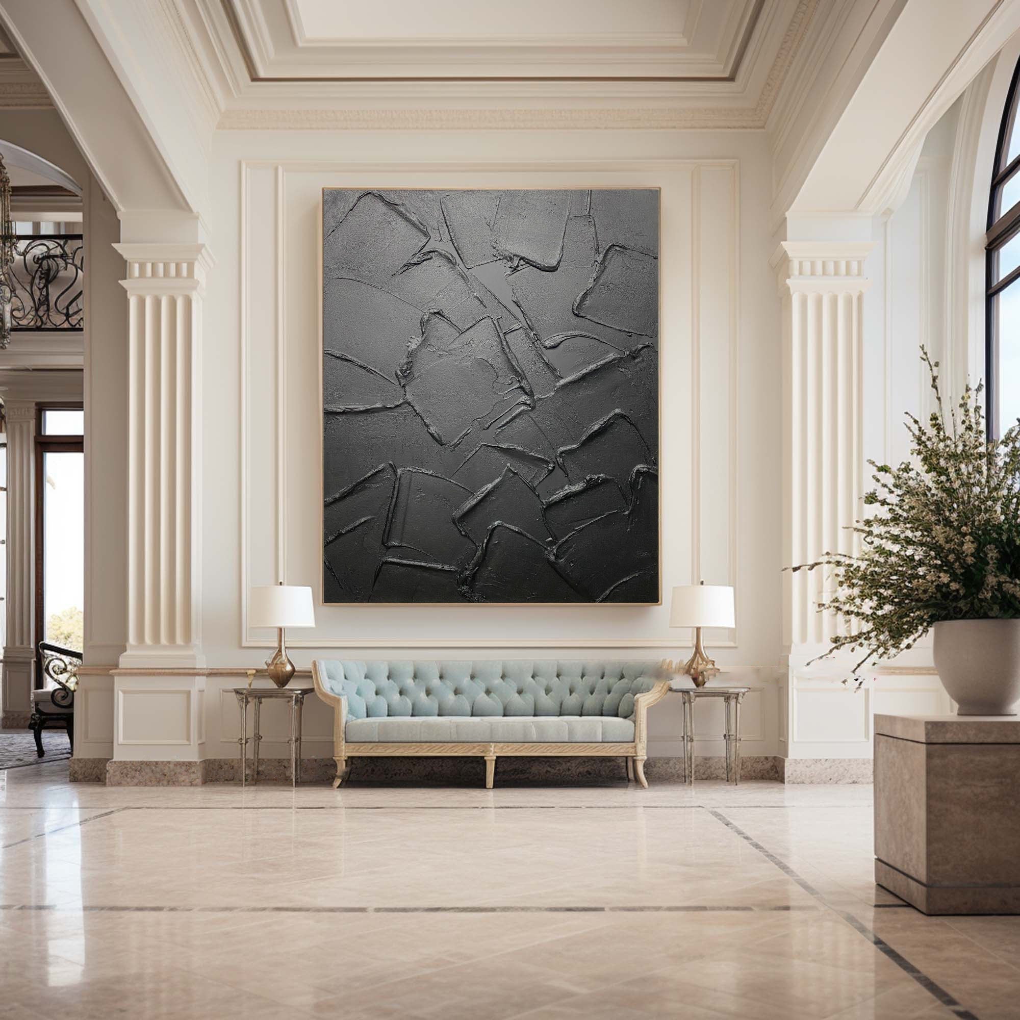 Dark Dimensions: Monochrome Textured Canvas Art