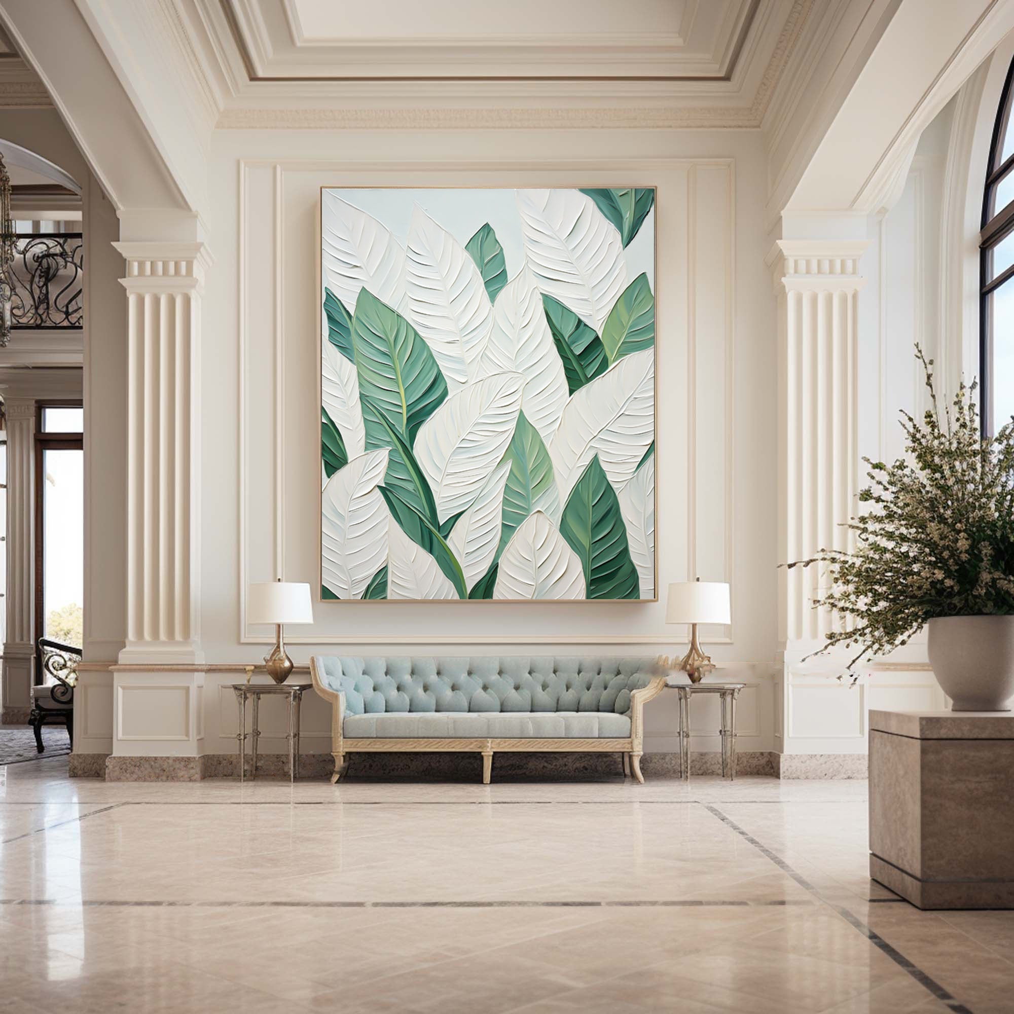 Emerald Leaves: Botanical Canvas