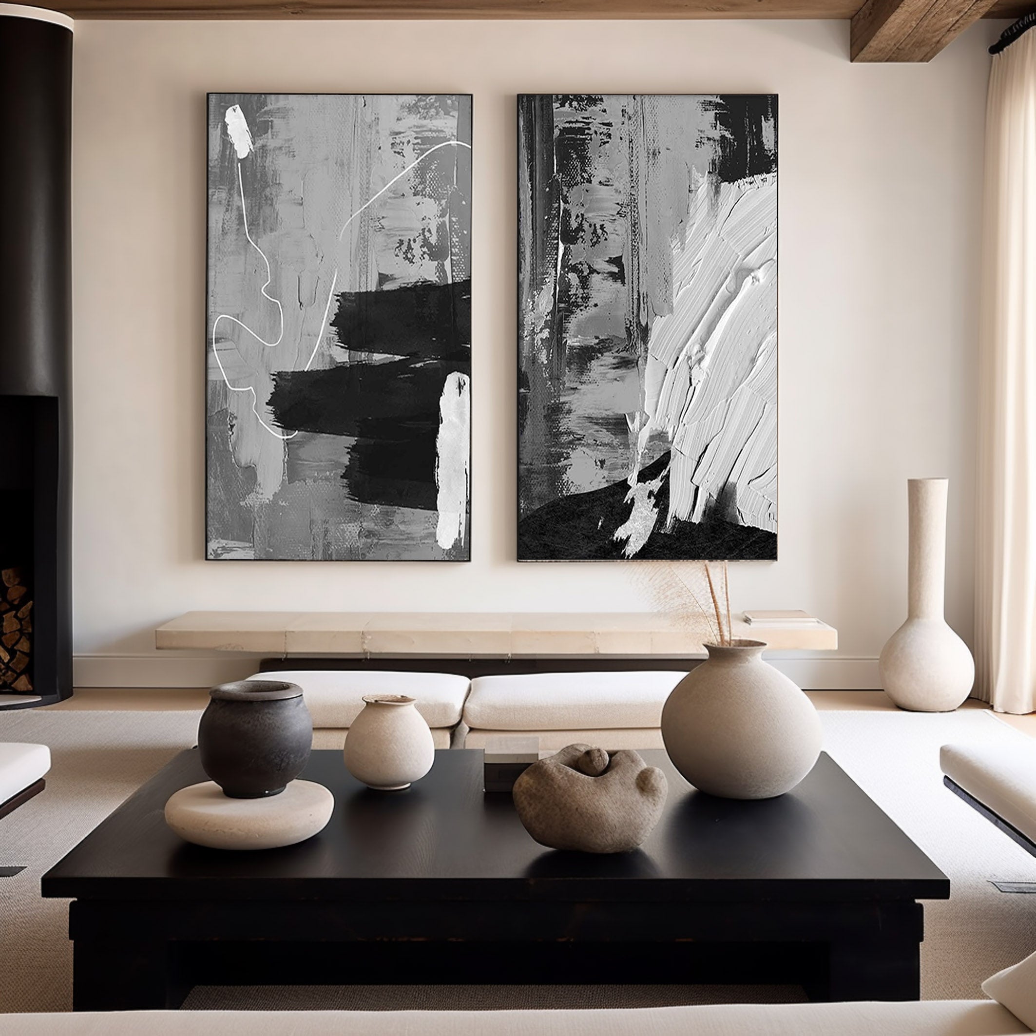 Black & White Minimalist Painting Set Of 2 #BWS 005