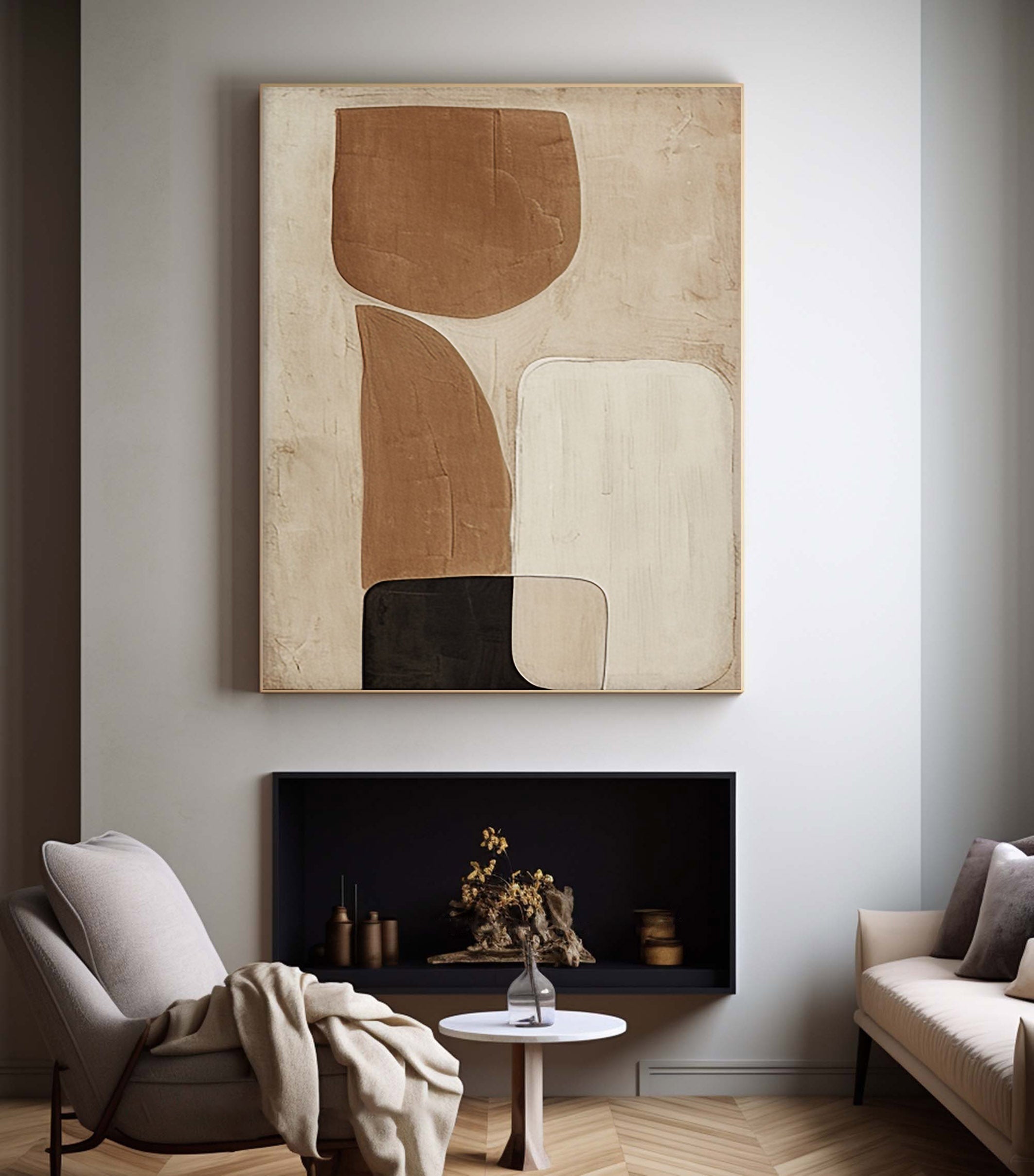 "Earthbound Harmony" – Neutral Abstract Canvas Art for Boho-Chic Interiors