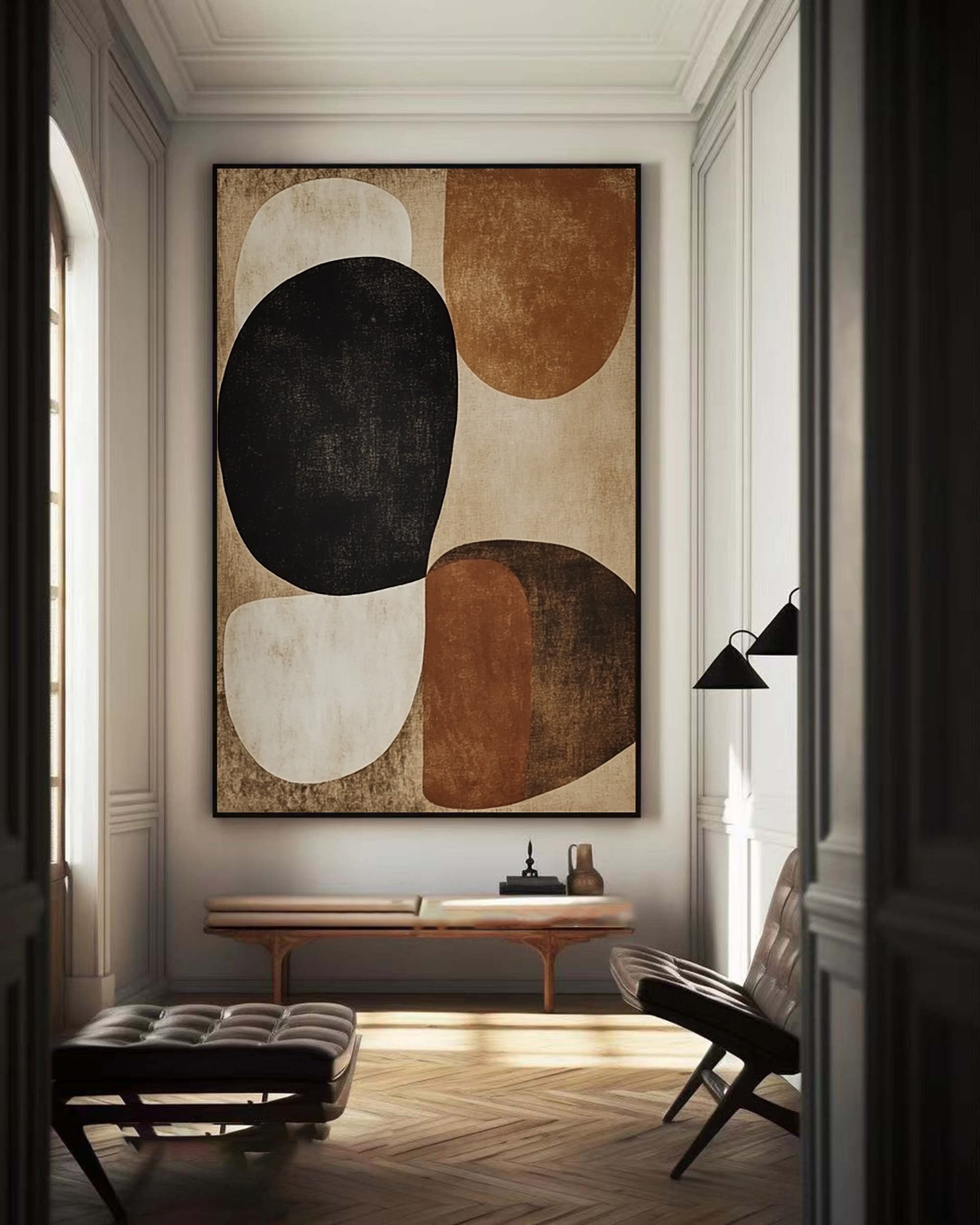 Earthbound Harmony: Abstract Geometric Canvas for Warm Interiors