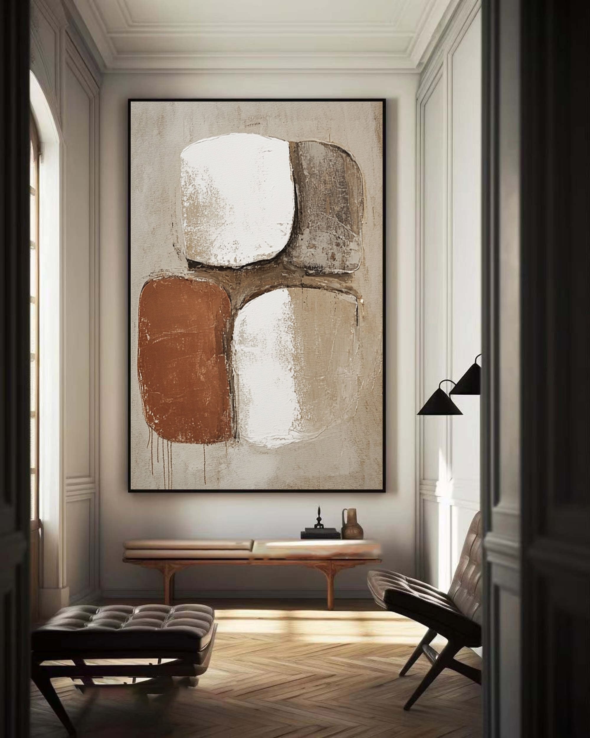 Earthbound Serenity: Modern Abstract Canvas in Warm Neutrals