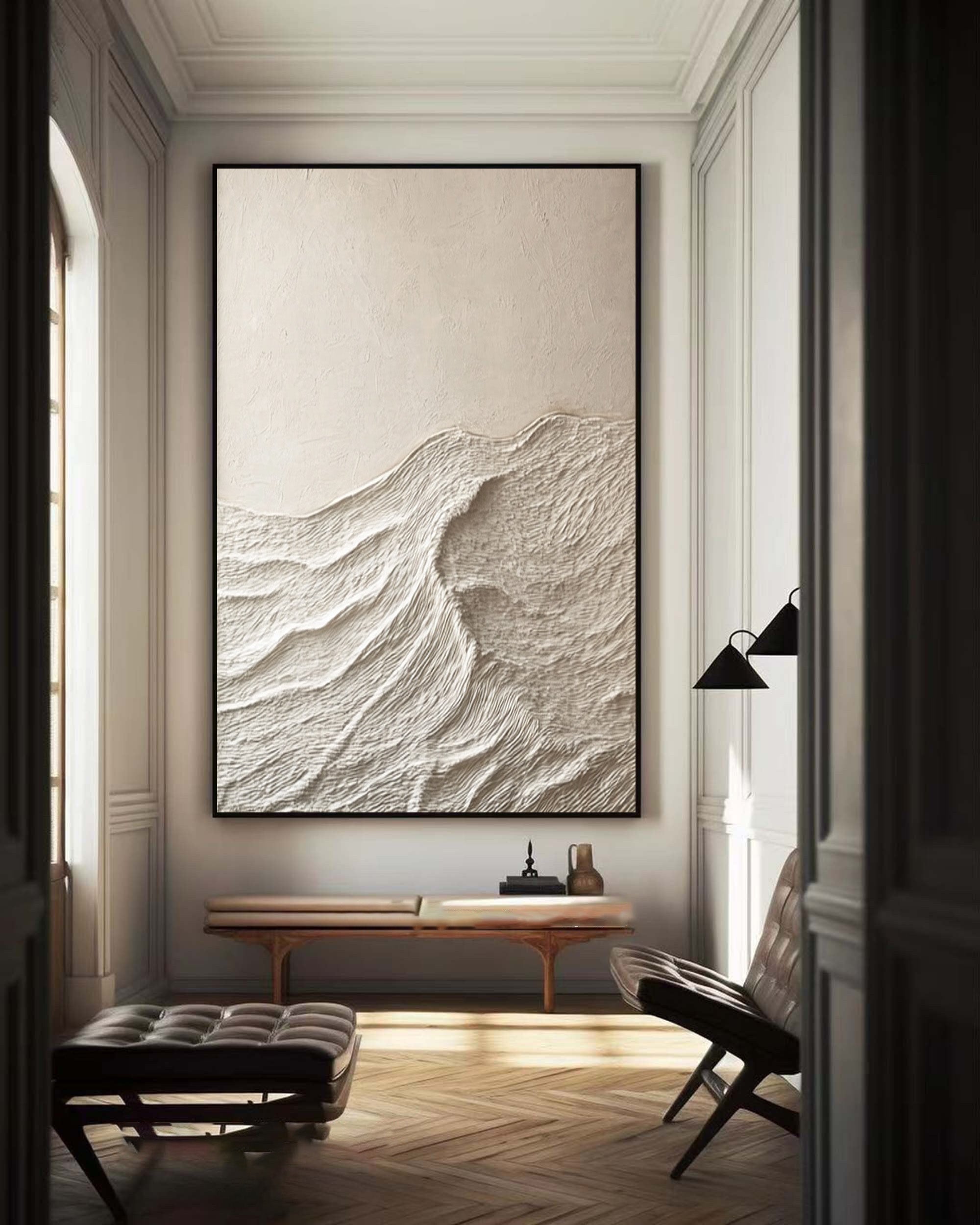 Whisper of Serenity: Minimalist Textured Wave Art