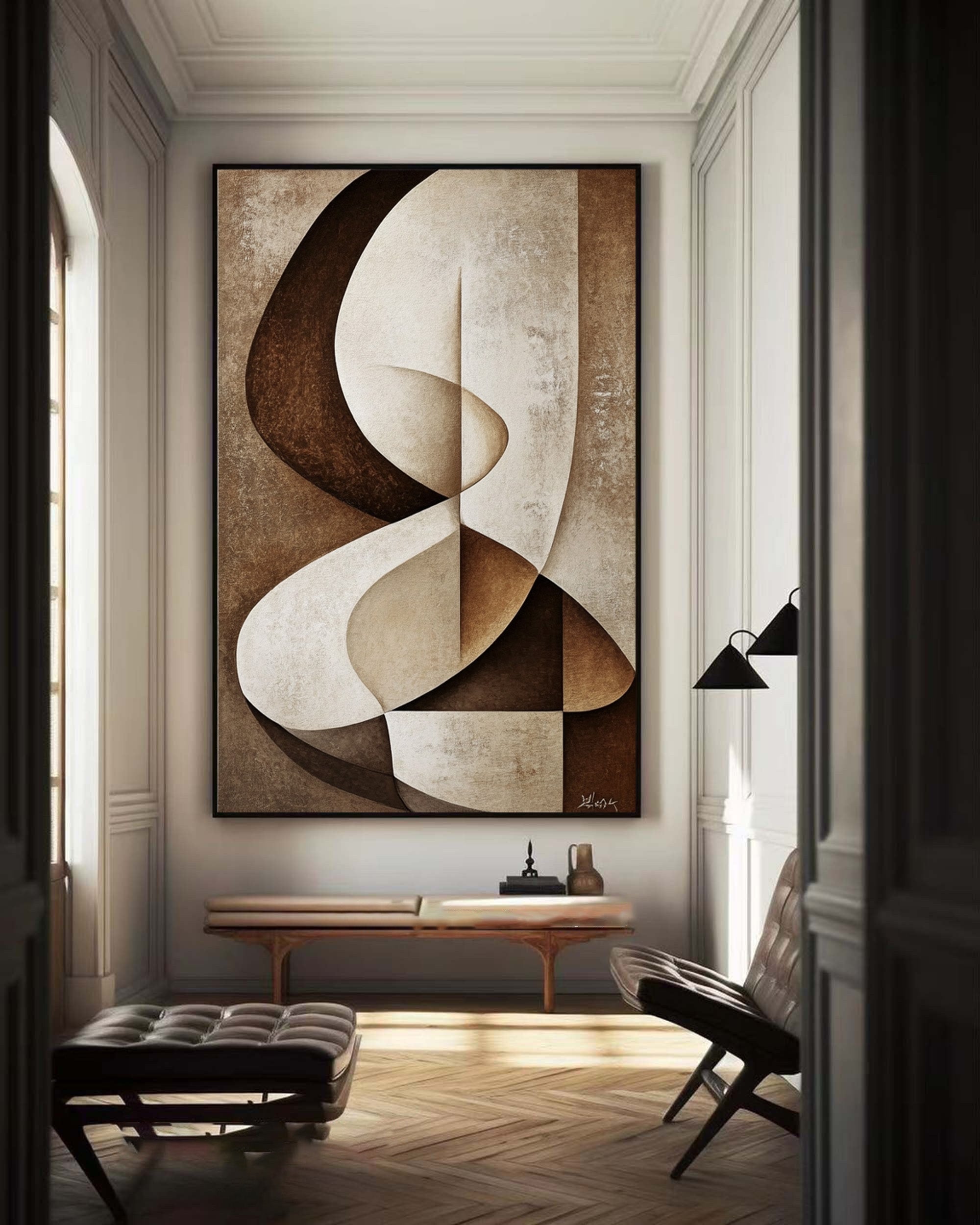 Curved Tranquility: Abstract Fluid Canvas for Contemporary Interiors