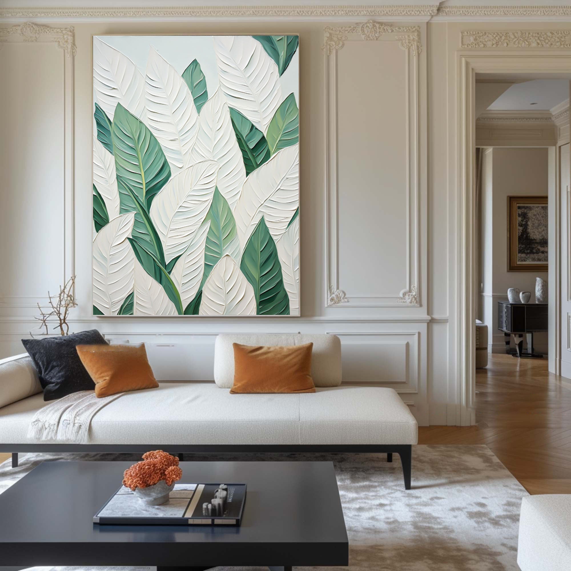 Emerald Leaves: Botanical Canvas