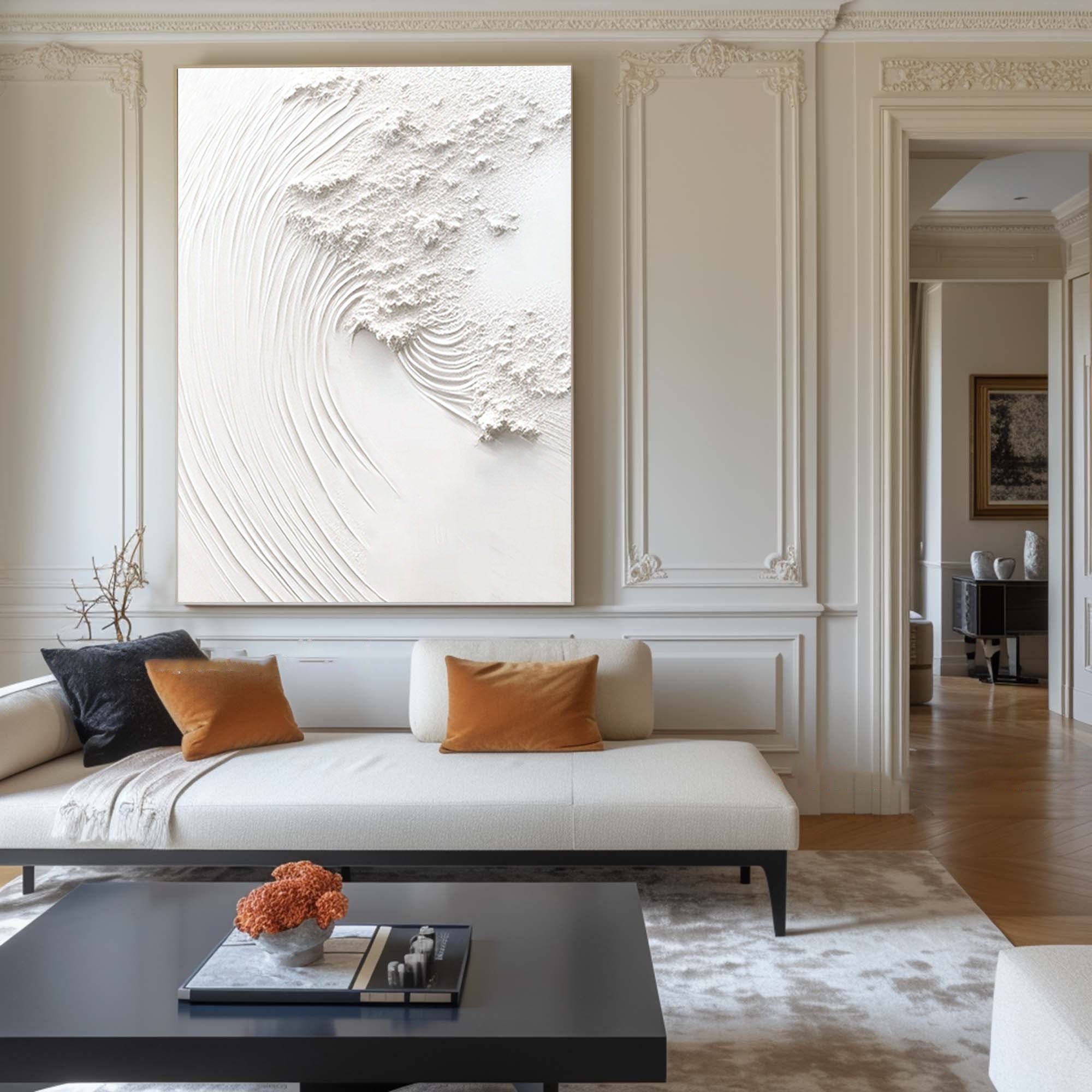 Tranquil Flow: White Wall Art