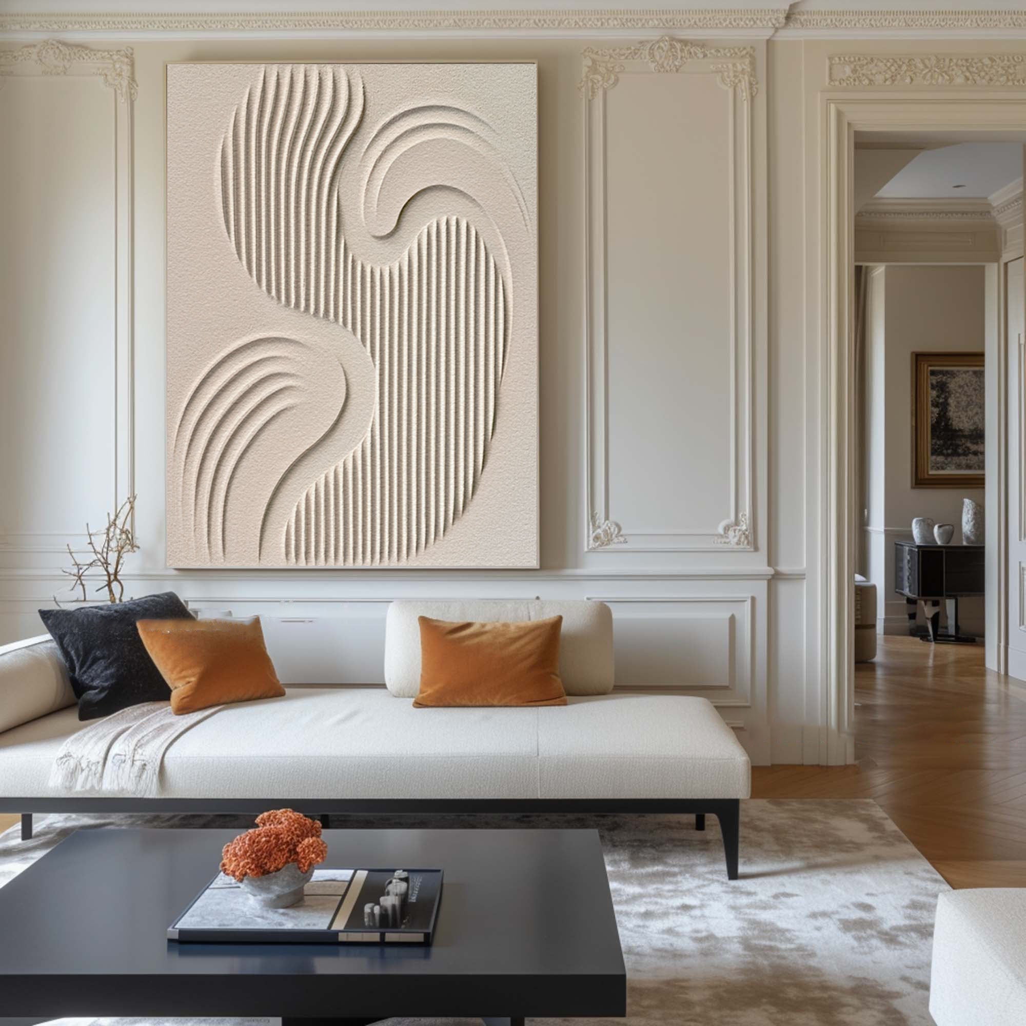 Flowing Lines: Beige Canvas Art