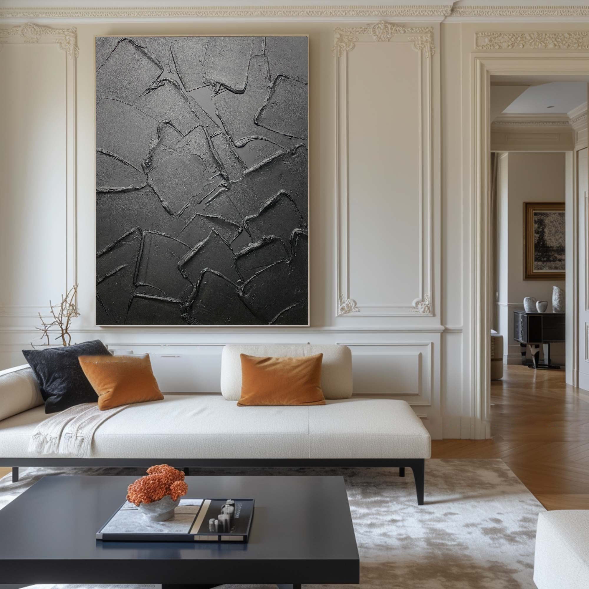 Dark Dimensions: Monochrome Textured Canvas Art