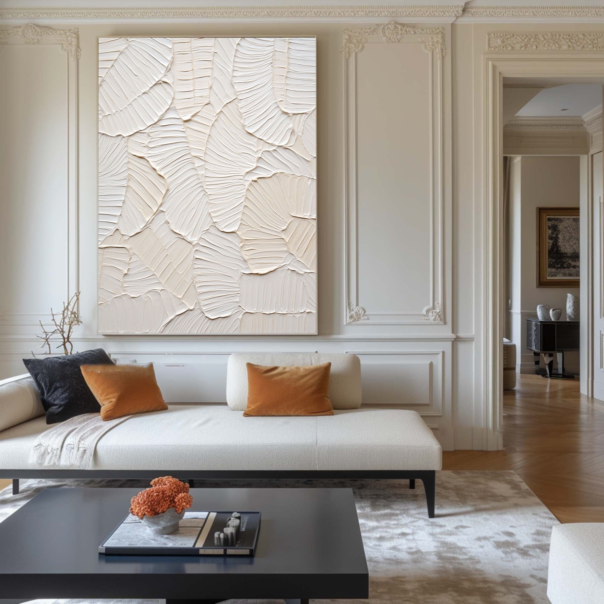 Leaf Imprint: White Textured Art