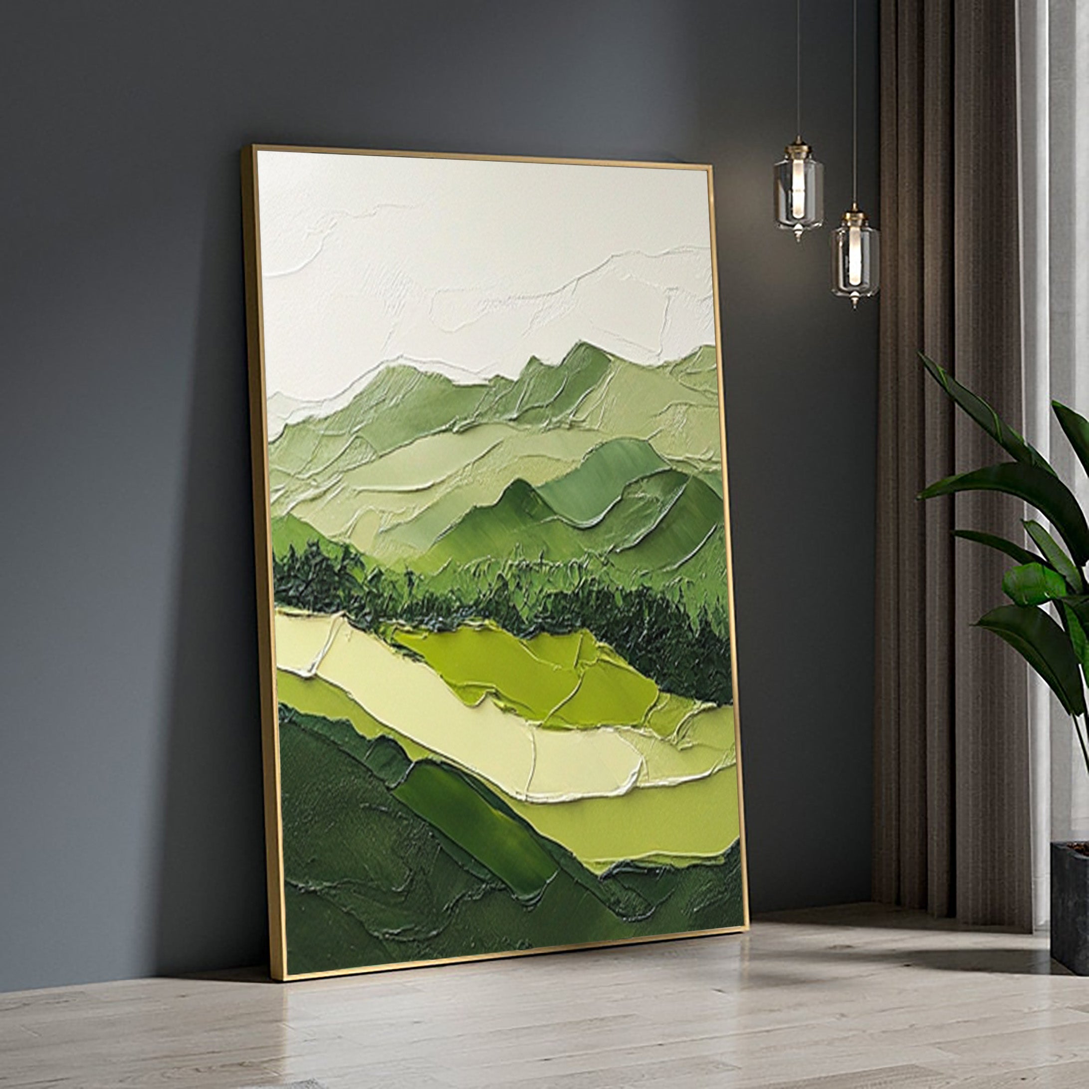 Emerald Horizon: Textured Green Landscape Canvas