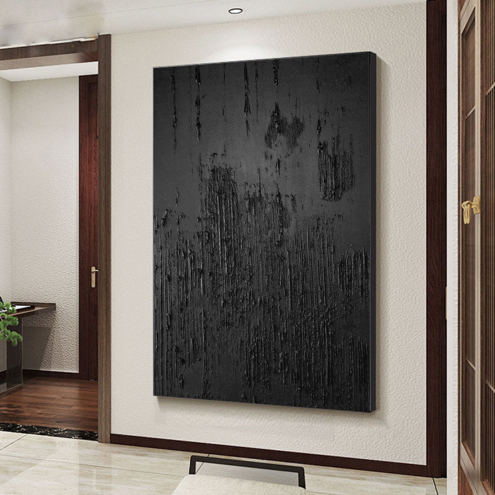 Midnight Essence: Textured Black Canvas