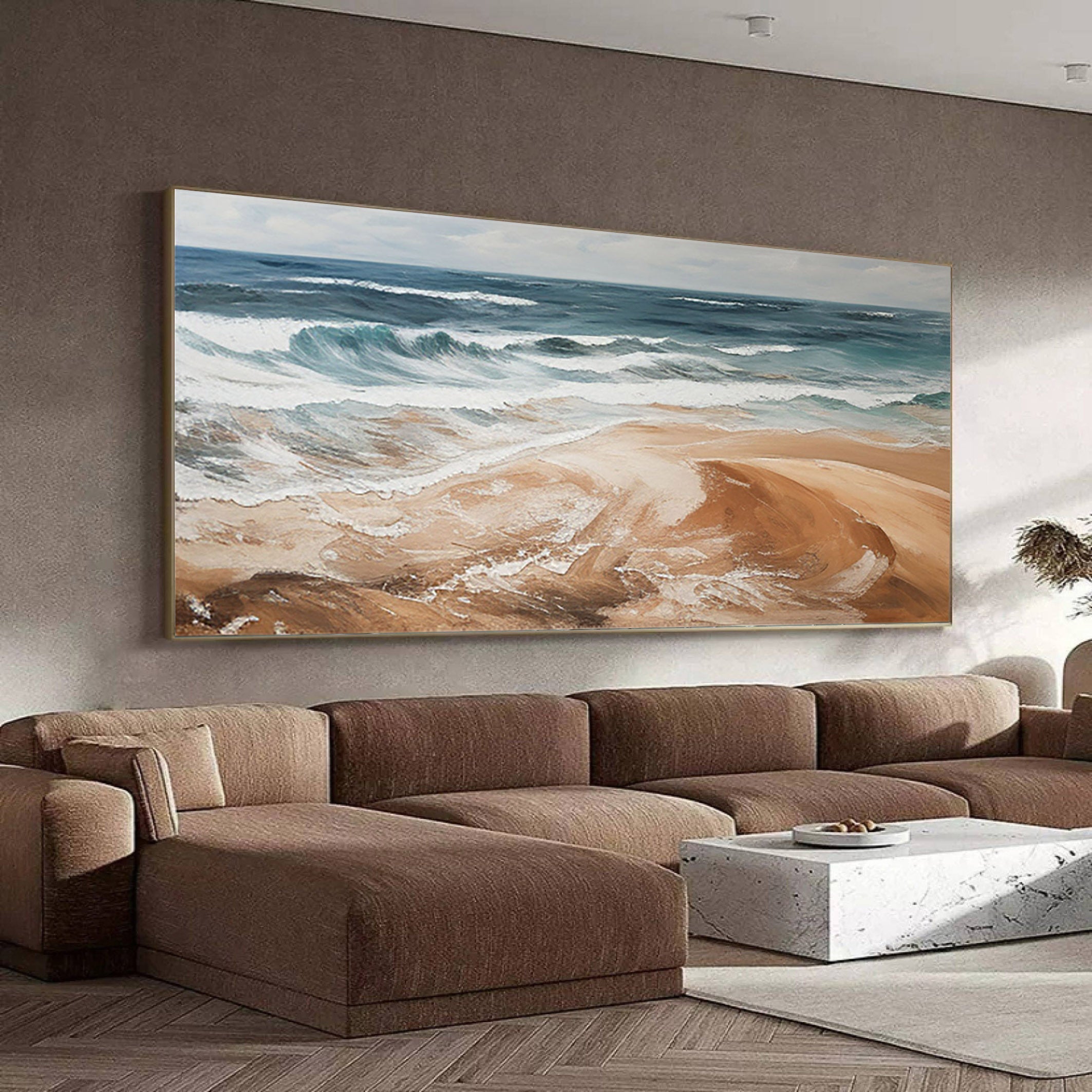 Ocean's Embrace: Waves on Sandy Shore Canvas