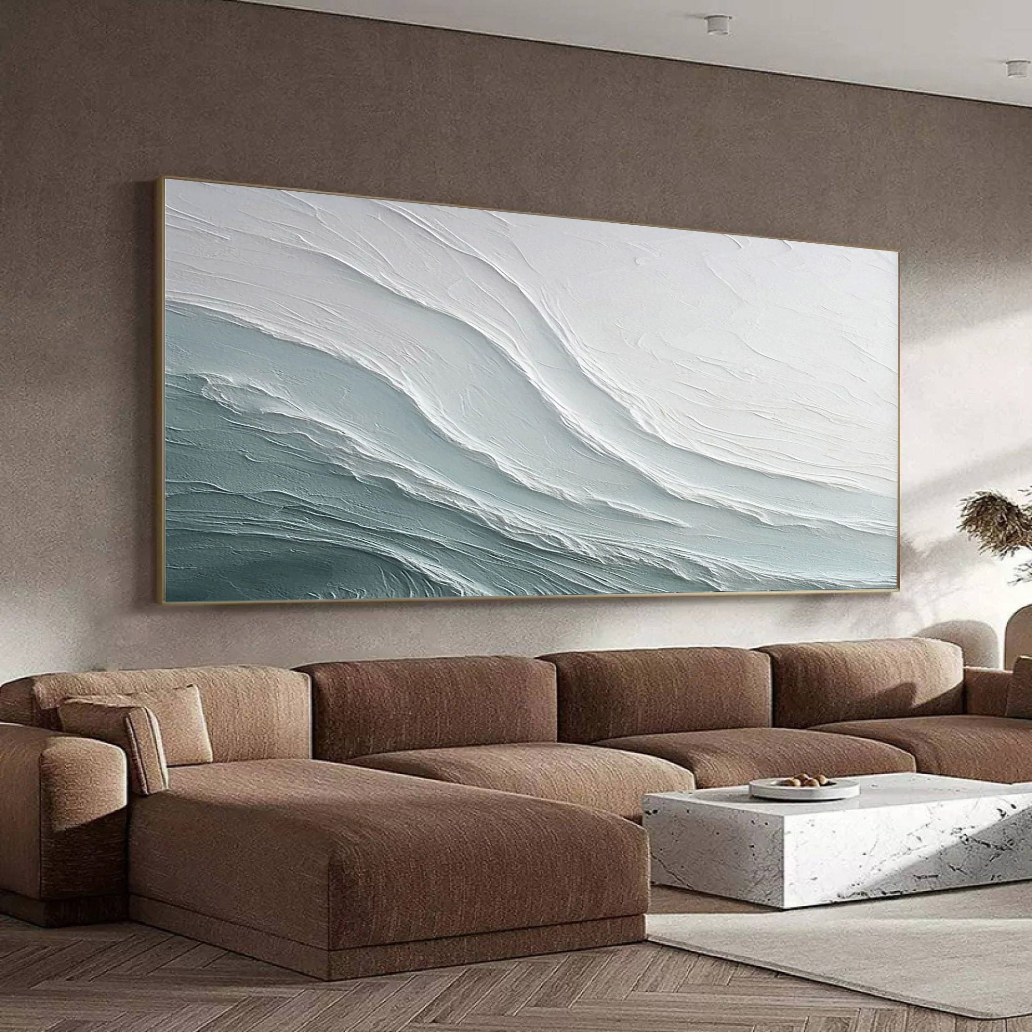 Glacial Drift: White & Teal Canvas Art