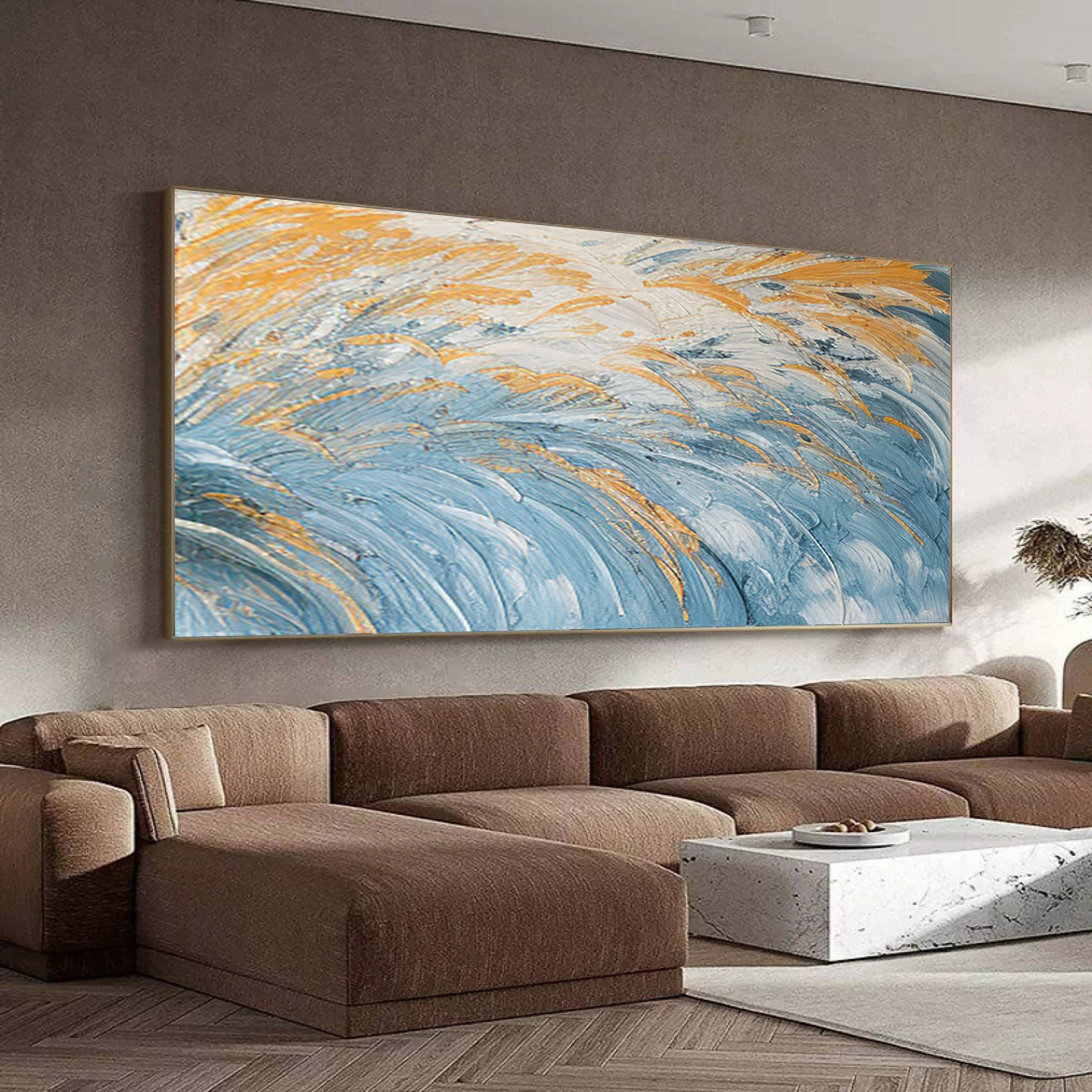 Golden Horizon: Textured Ocean Waves Canvas