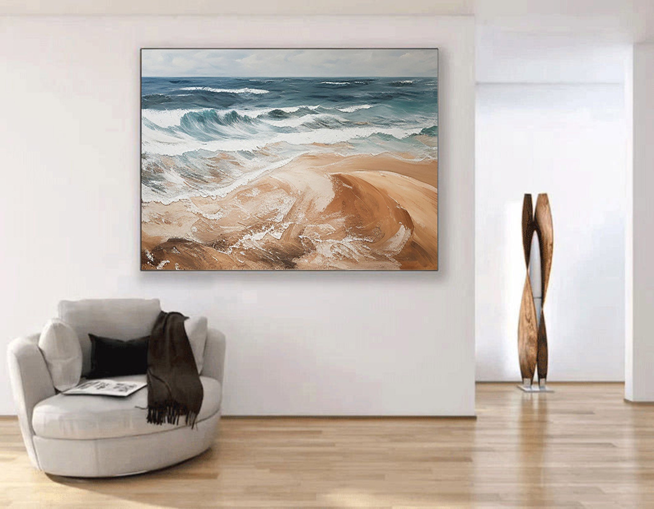 Ocean's Embrace: Waves on Sandy Shore Canvas