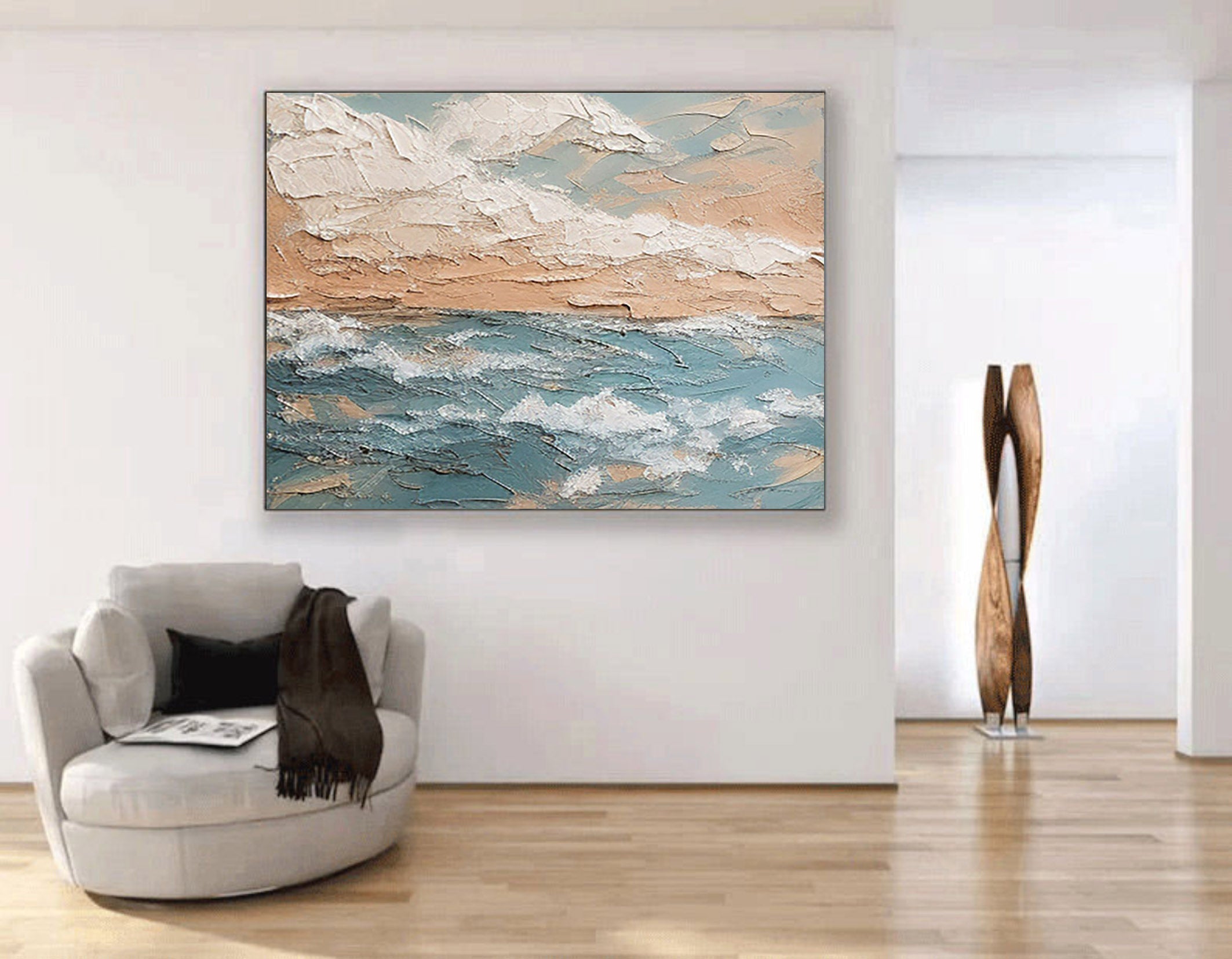 Golden Horizon: Textured Seascape Canvas