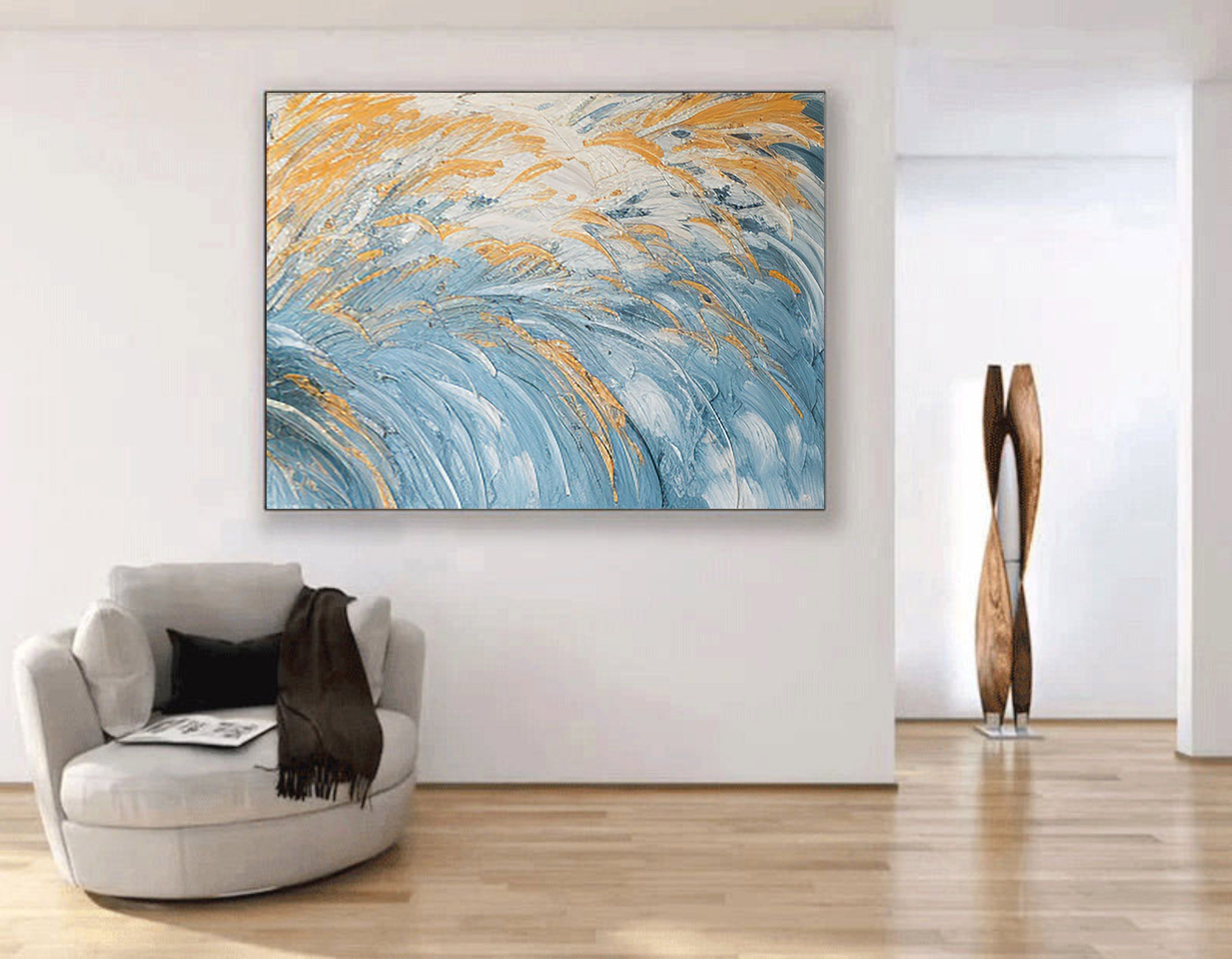 Golden Horizon: Textured Ocean Waves Canvas