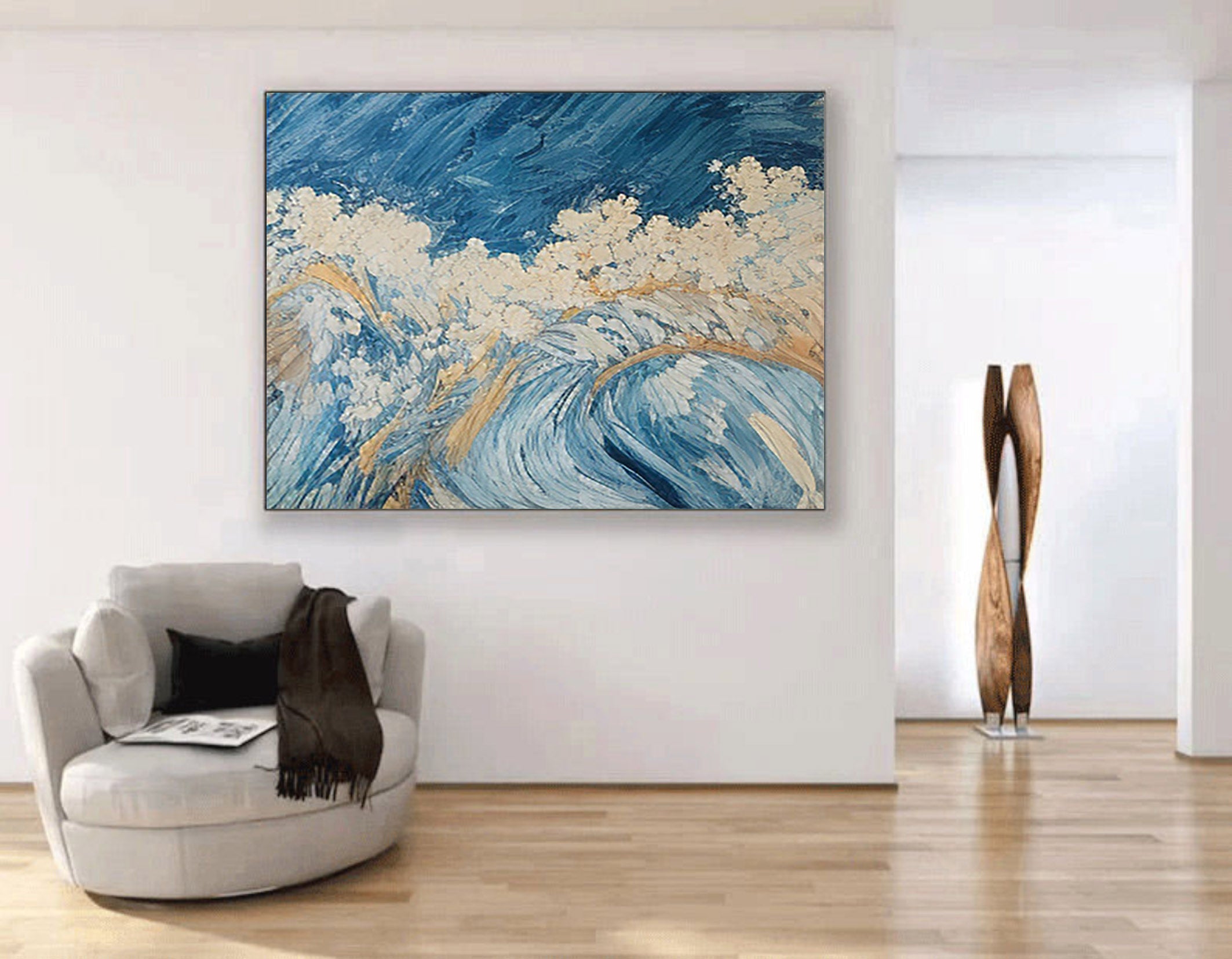 Whirl of Serenity: Textured Ocean Canvas