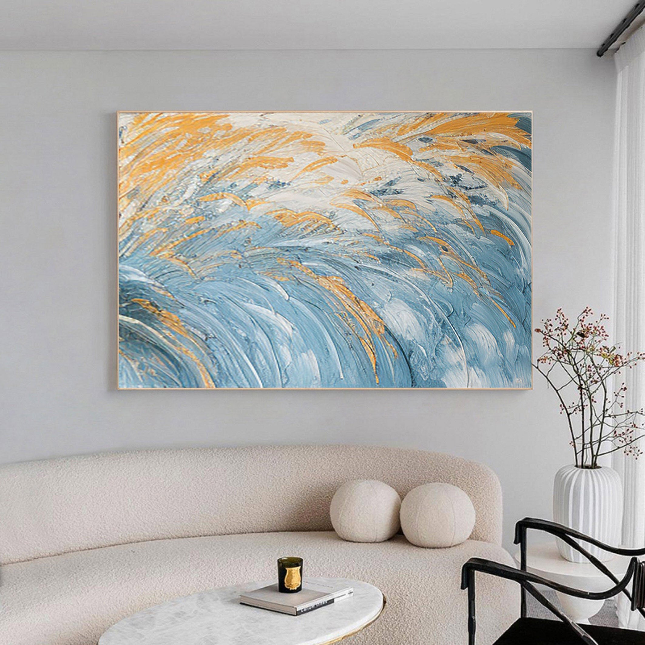 Golden Horizon: Textured Ocean Waves Canvas