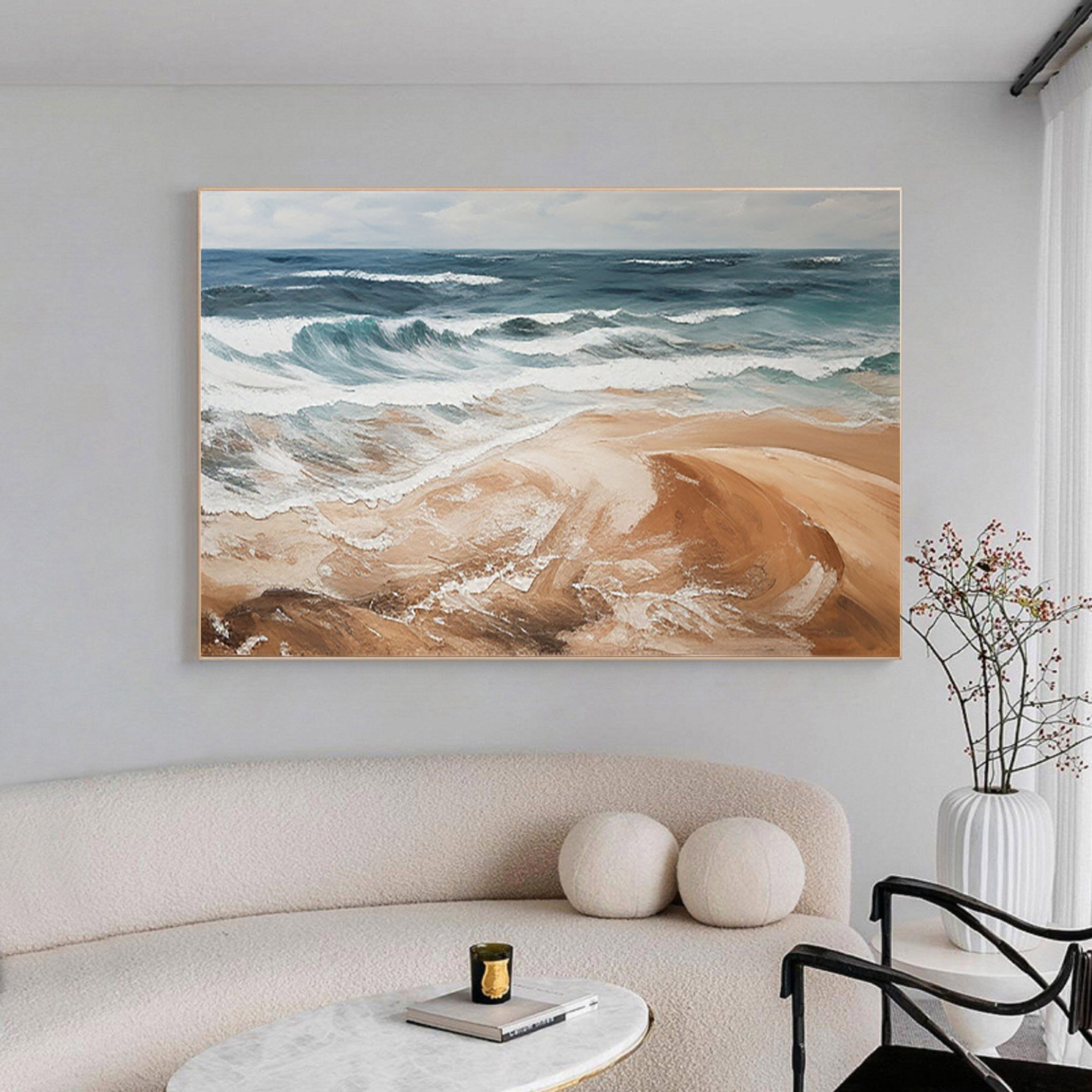 Ocean's Embrace: Waves on Sandy Shore Canvas