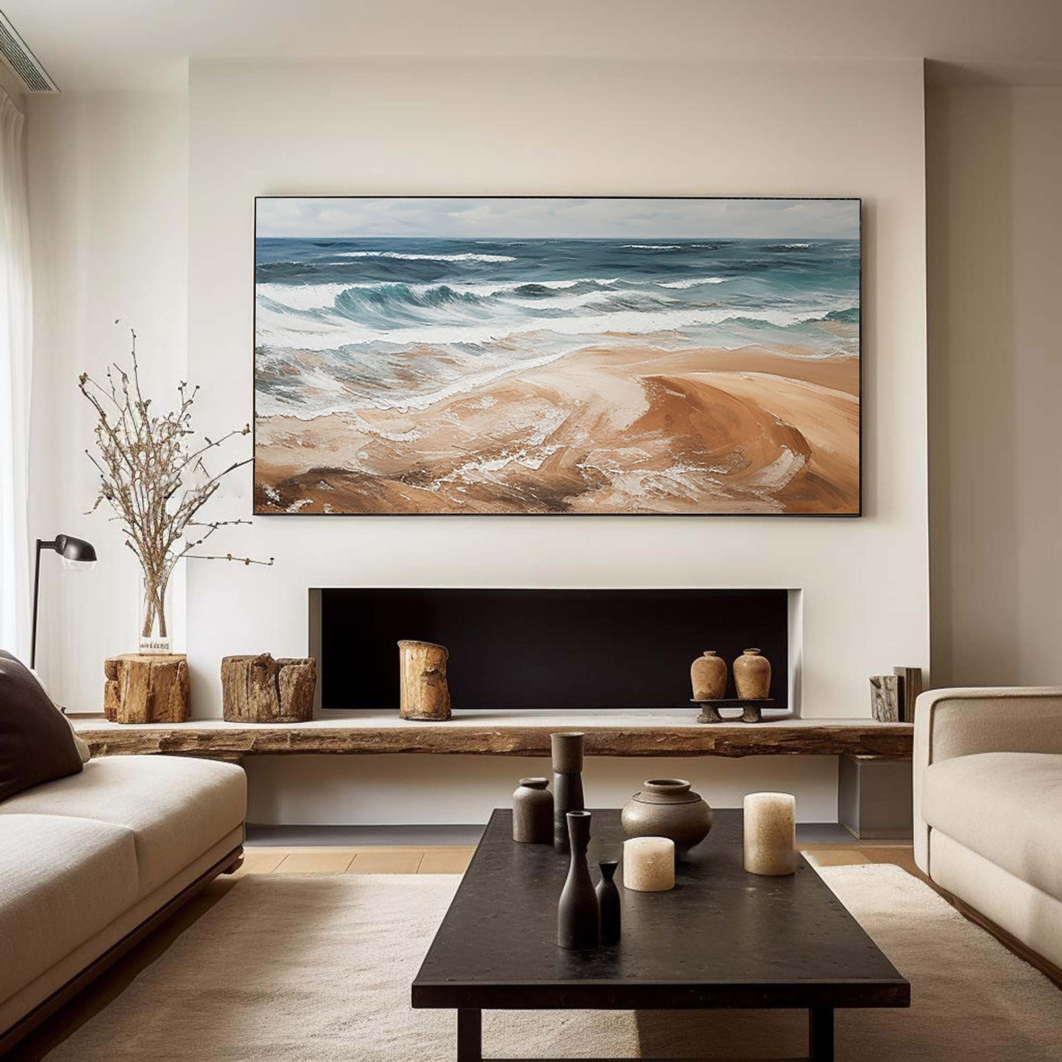 Ocean's Embrace: Waves on Sandy Shore Canvas