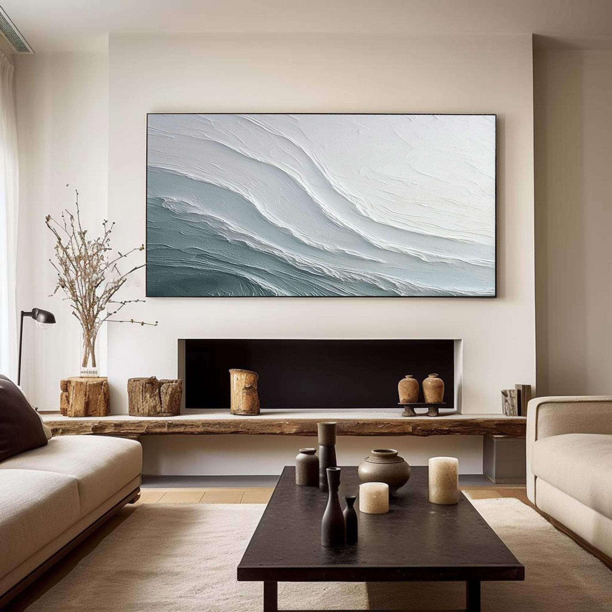 Glacial Drift: White & Teal Canvas Art