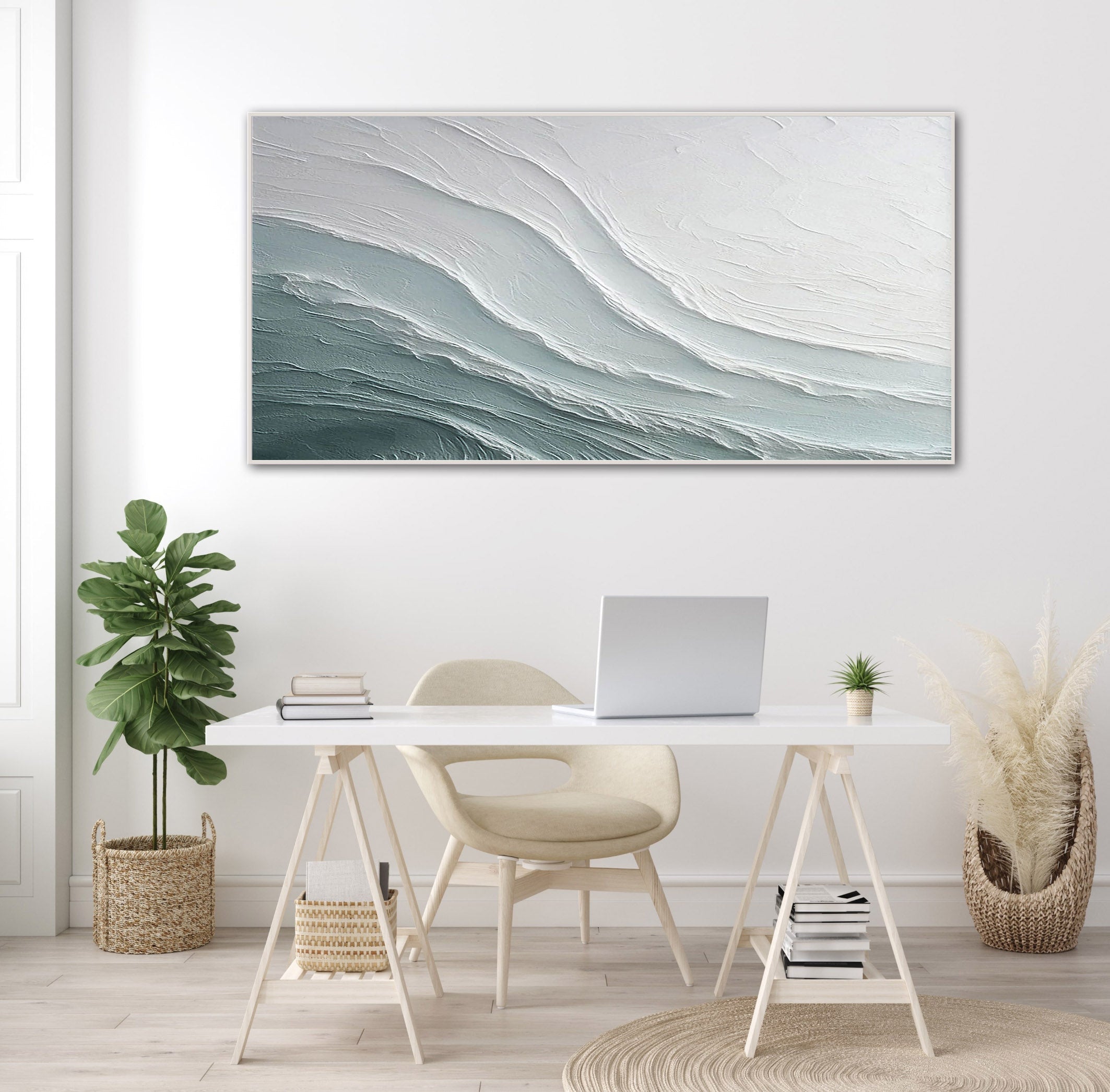 Glacial Drift: White & Teal Canvas Art