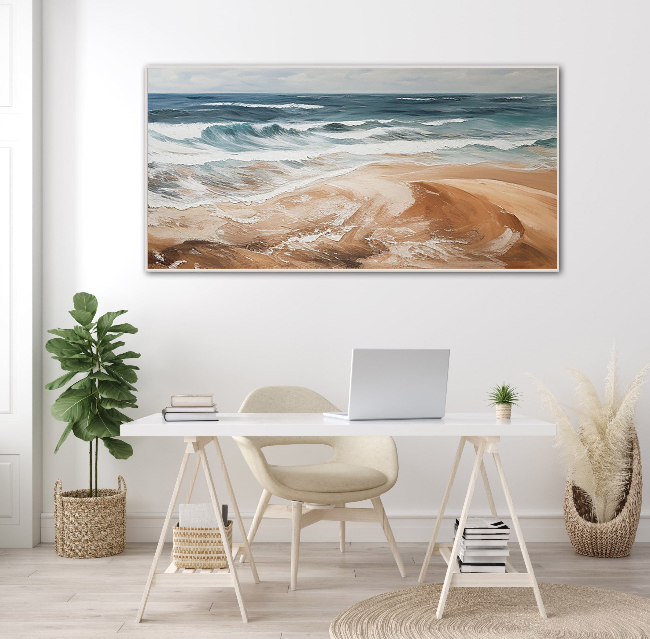 Ocean's Embrace: Waves on Sandy Shore Canvas