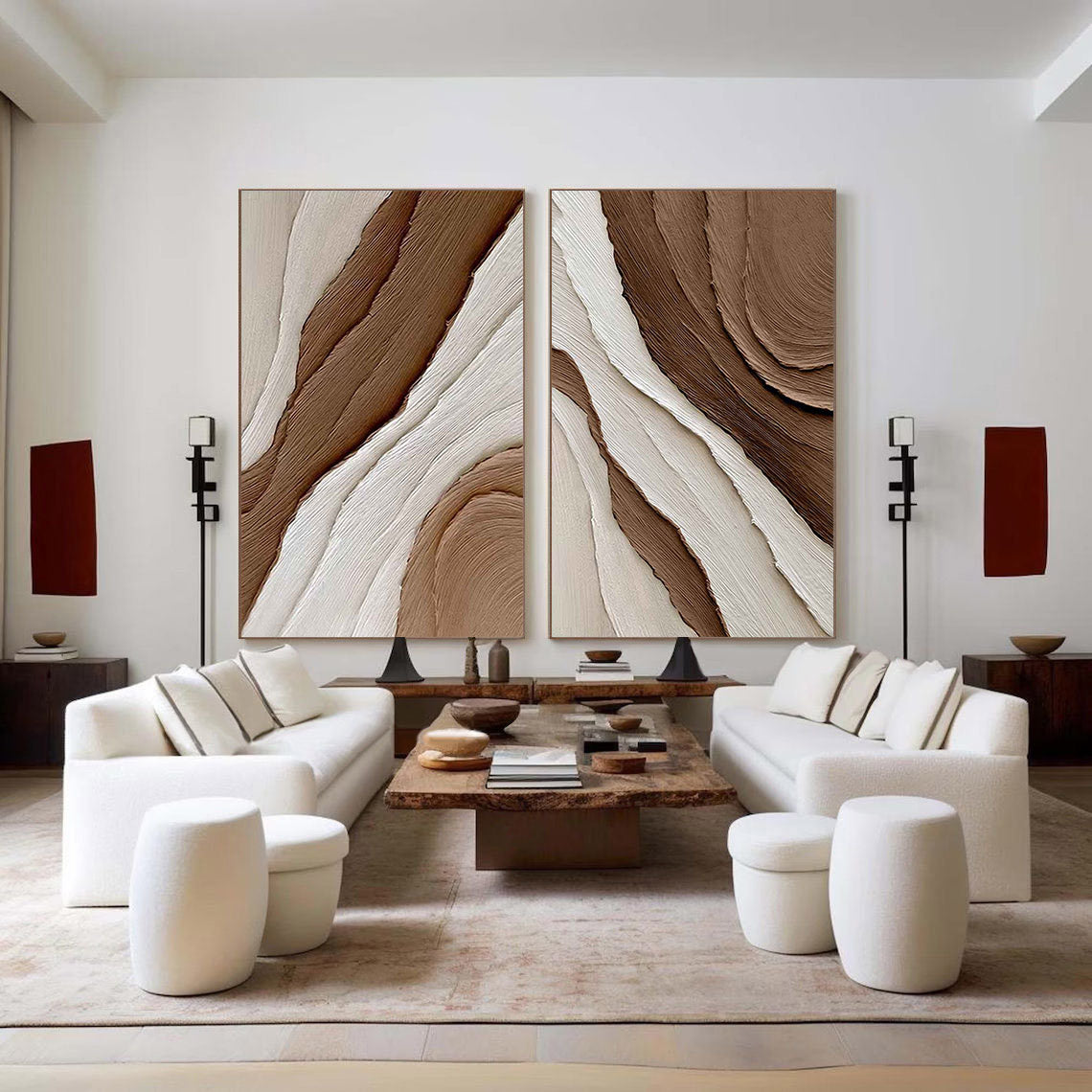 Beige & Brown Minimalist Painting Set Of 2 #BBS 001