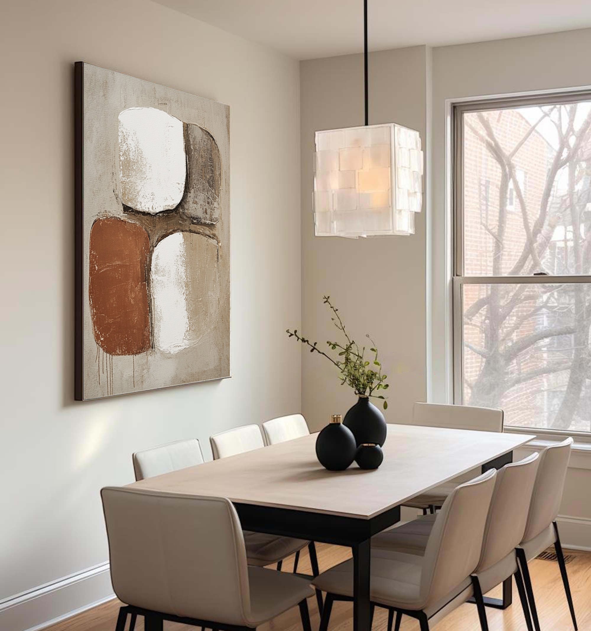 Earthbound Serenity: Modern Abstract Canvas in Warm Neutrals