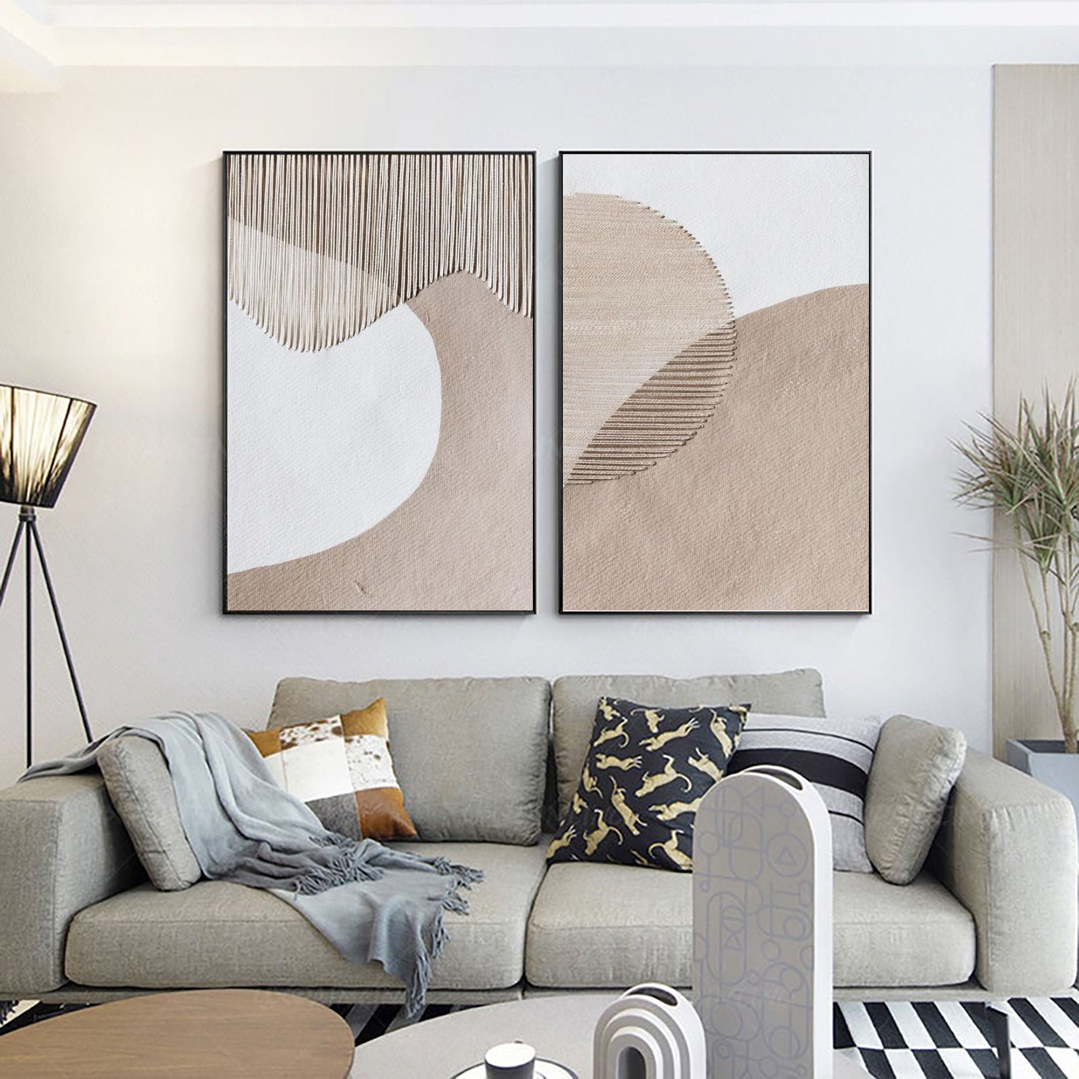 Beige & Brown Minimalist Painting Set Of 2 #BBS 012