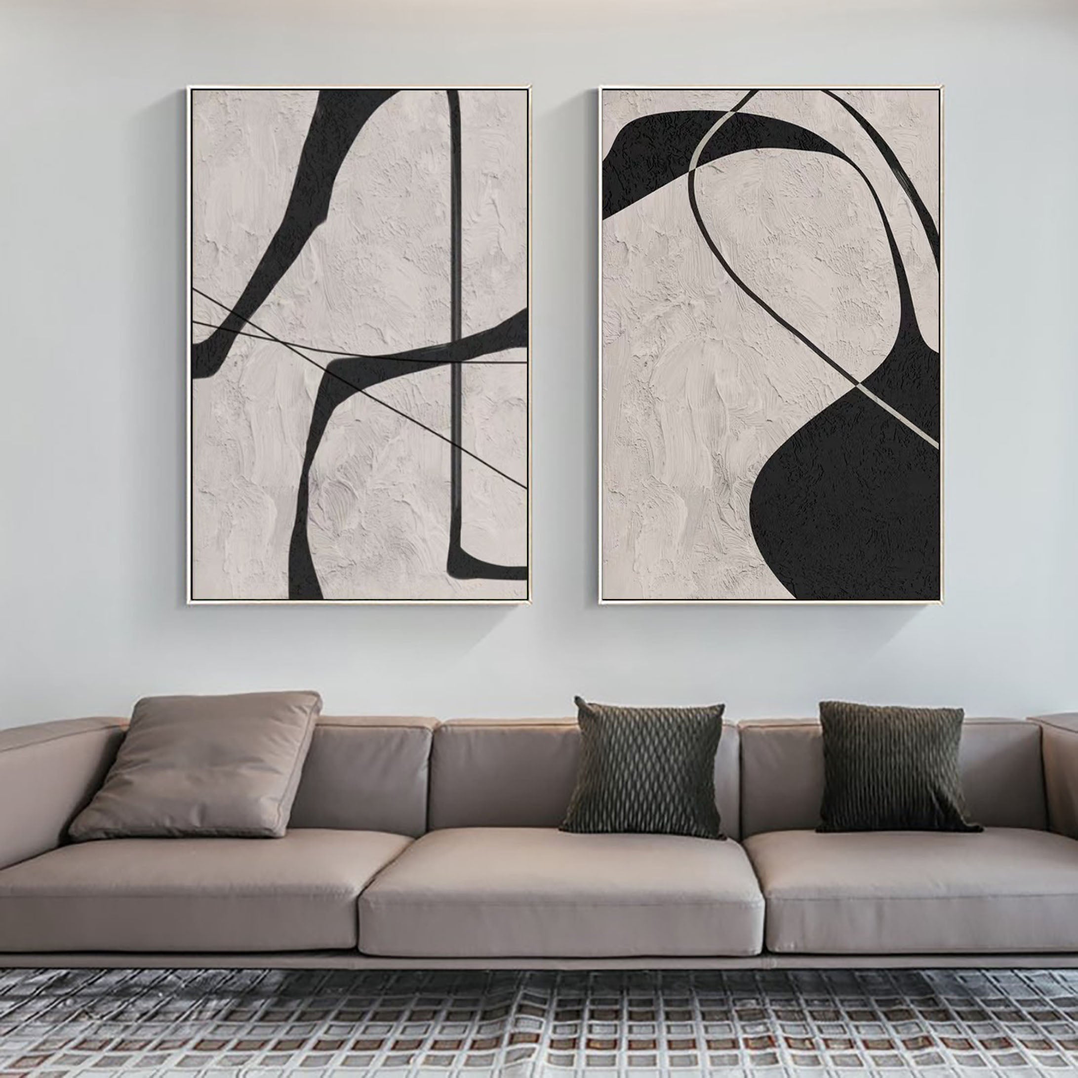 Black & White Minimalist Painting Set Of 2 #BWS 007