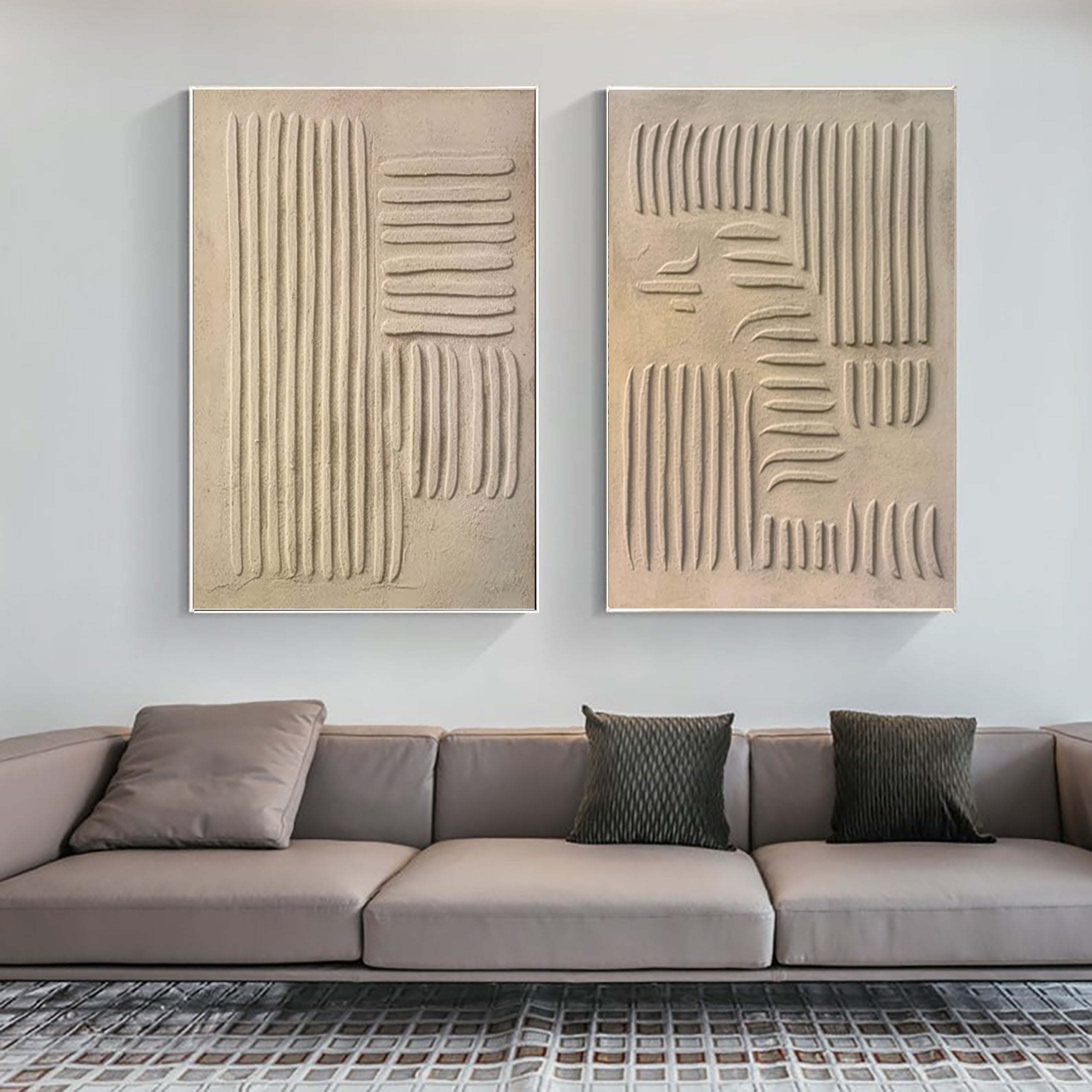 "Eternal Flow" – Minimalist Textured Wall Art Duo in Sandstone Beige