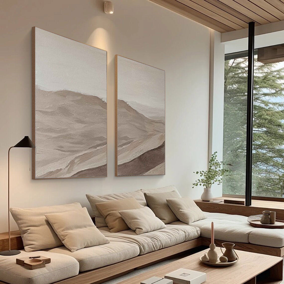 Beige & Brown Minimalist Painting Set Of 2 #BBS 002