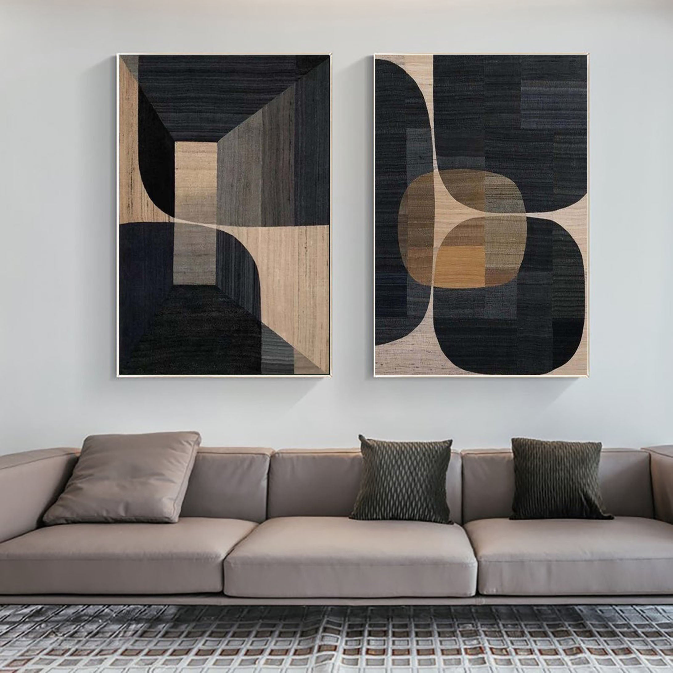 Beige & Brown Minimalist Painting Set Of 2 #BBS 011