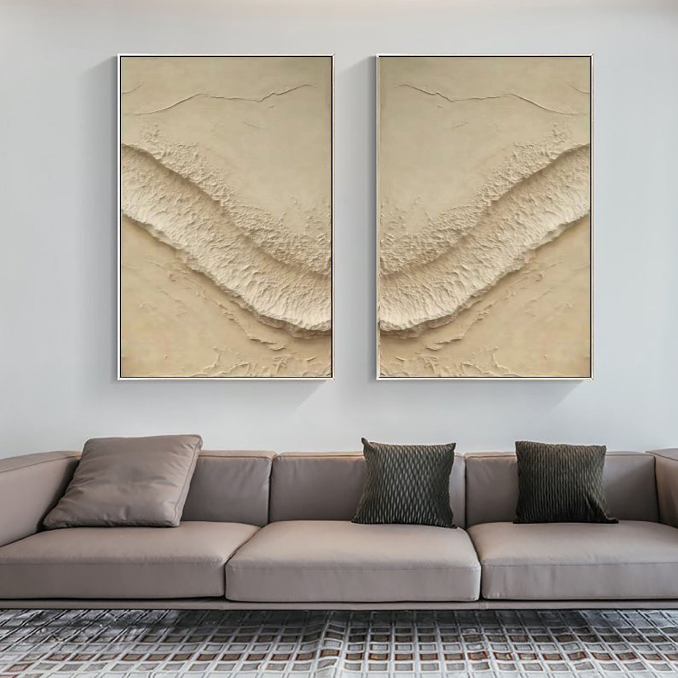 "Ethereal Dunes" – Neutral Textured Diptych Art for Minimalist Spaces