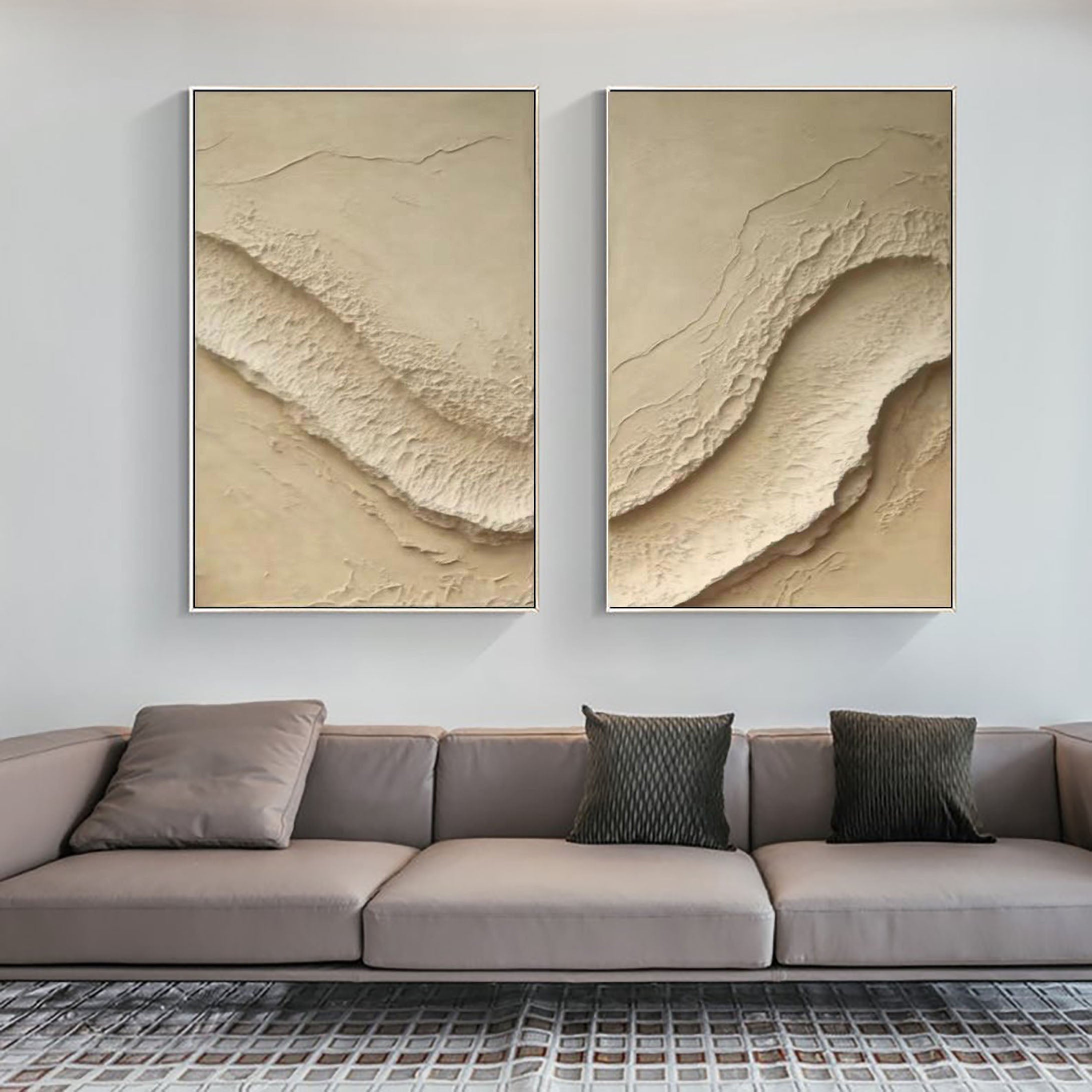 "Ethereal Terrains" – Abstract Minimalist Dual Panel Textured Wall Art